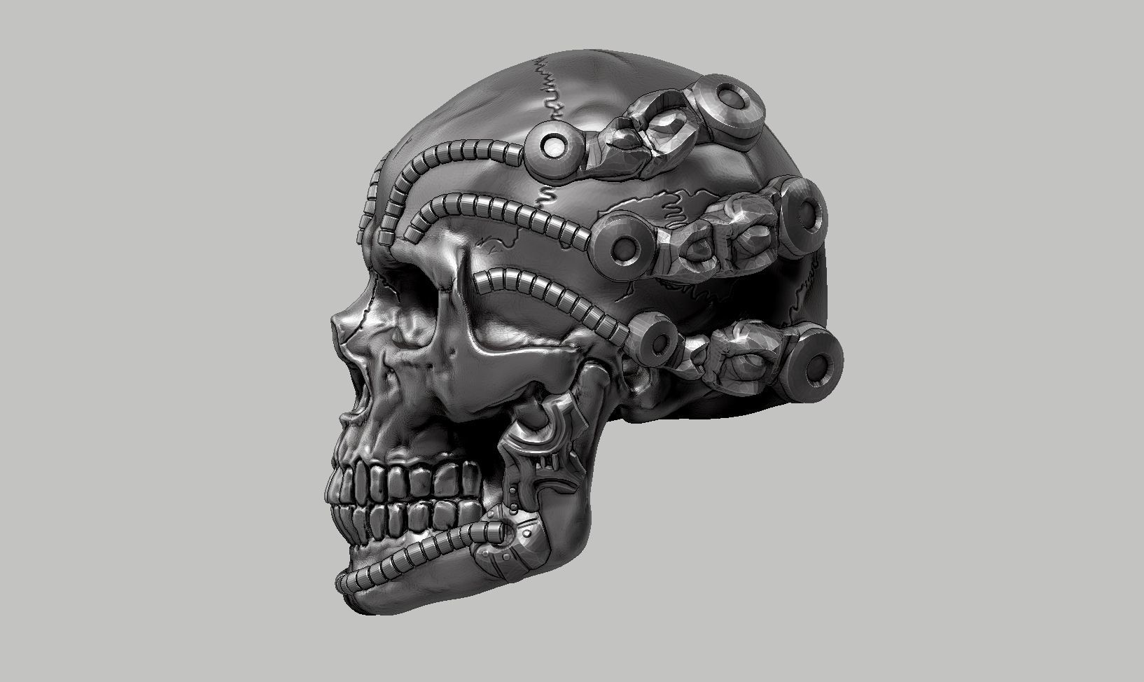 skull robot head a64 3D print model_9