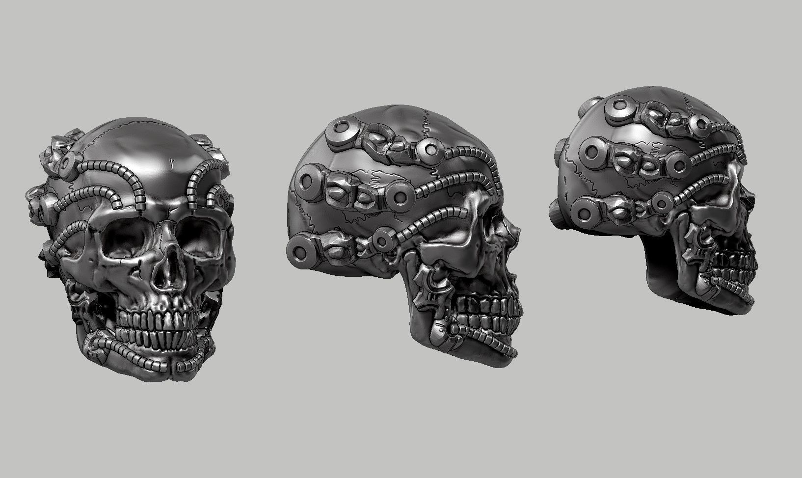 skull robot head a64 3D print model_11