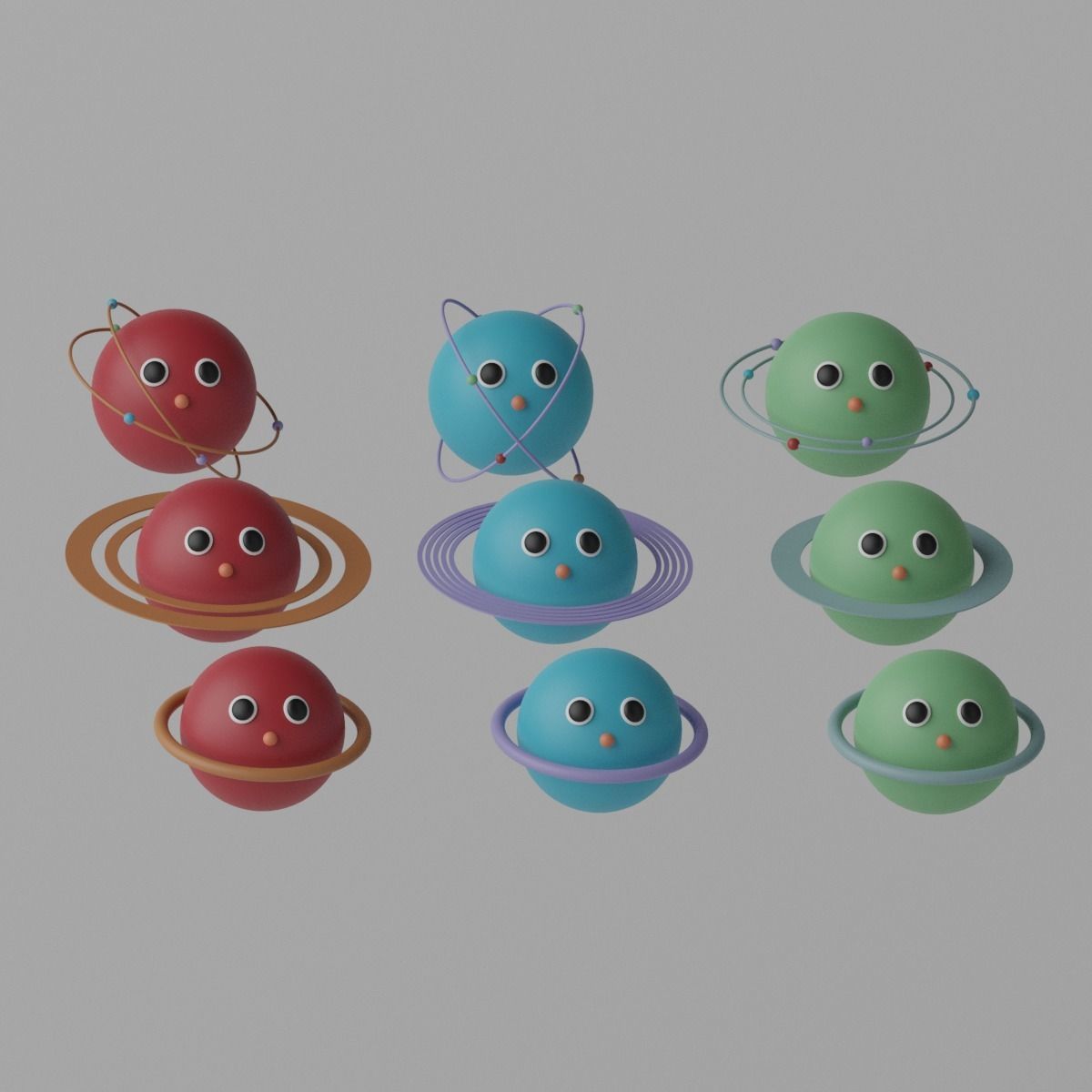 Cartoon Cute Planets Stars Collection Low-poly 3D model_6