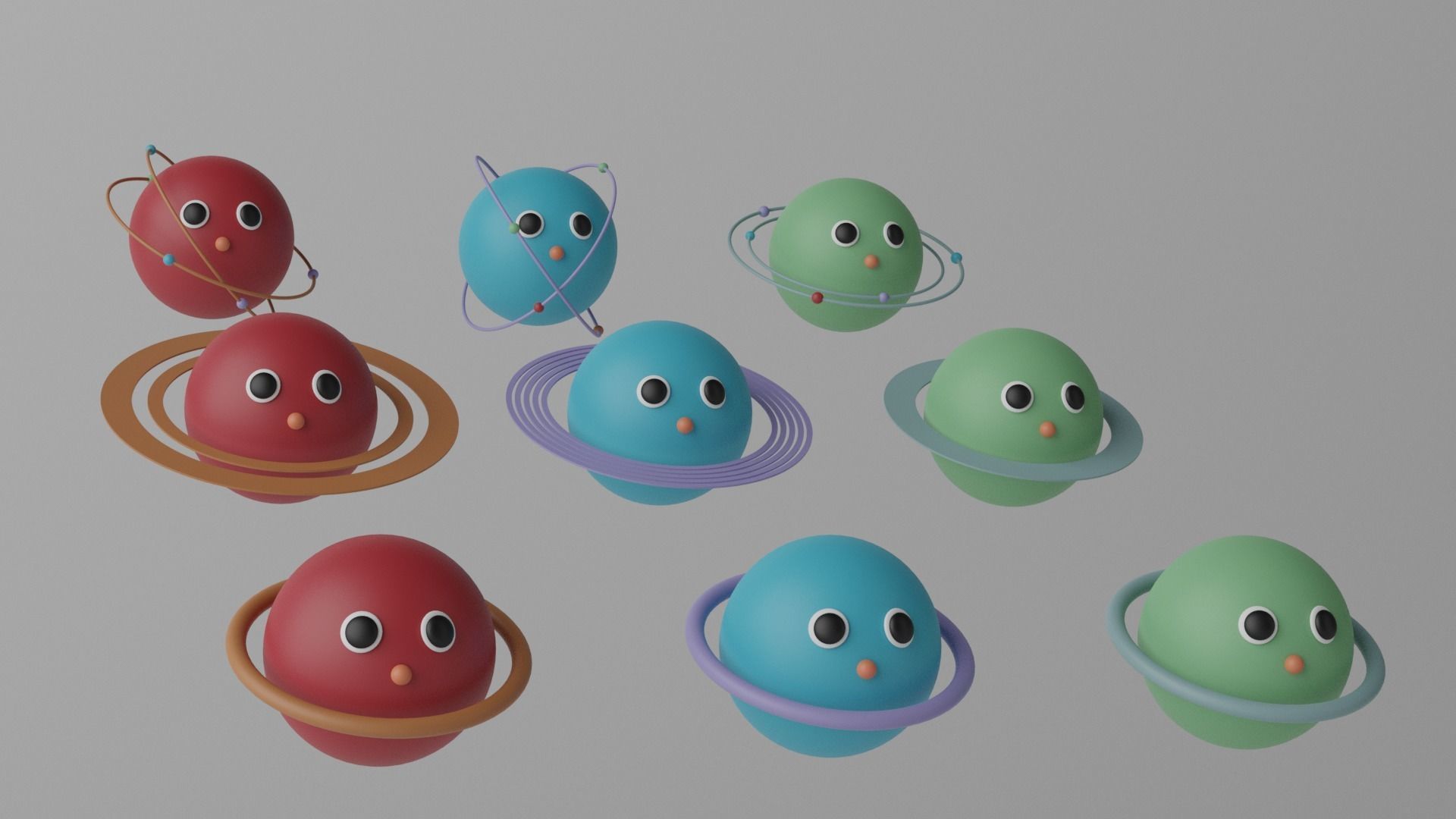 Cartoon Cute Planets Stars Collection Low-poly 3D model_3
