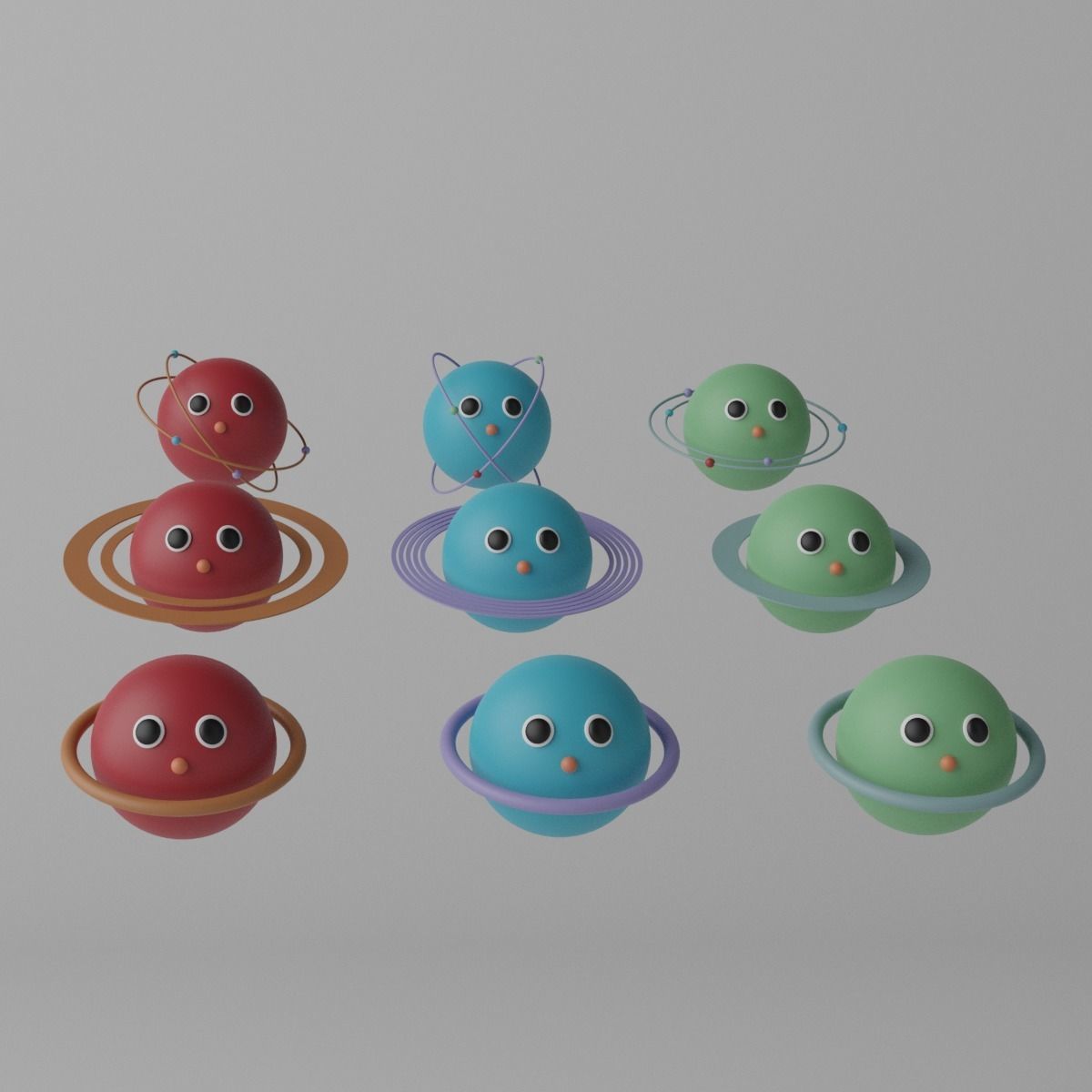 Cartoon Cute Planets Stars Collection Low-poly 3D model_7
