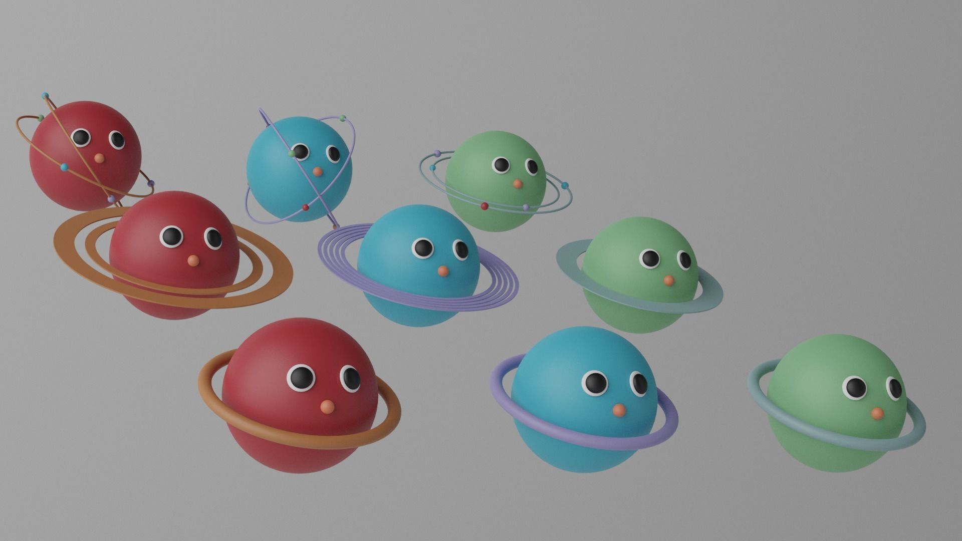 Cartoon Cute Planets Stars Collection Low-poly 3D model_1