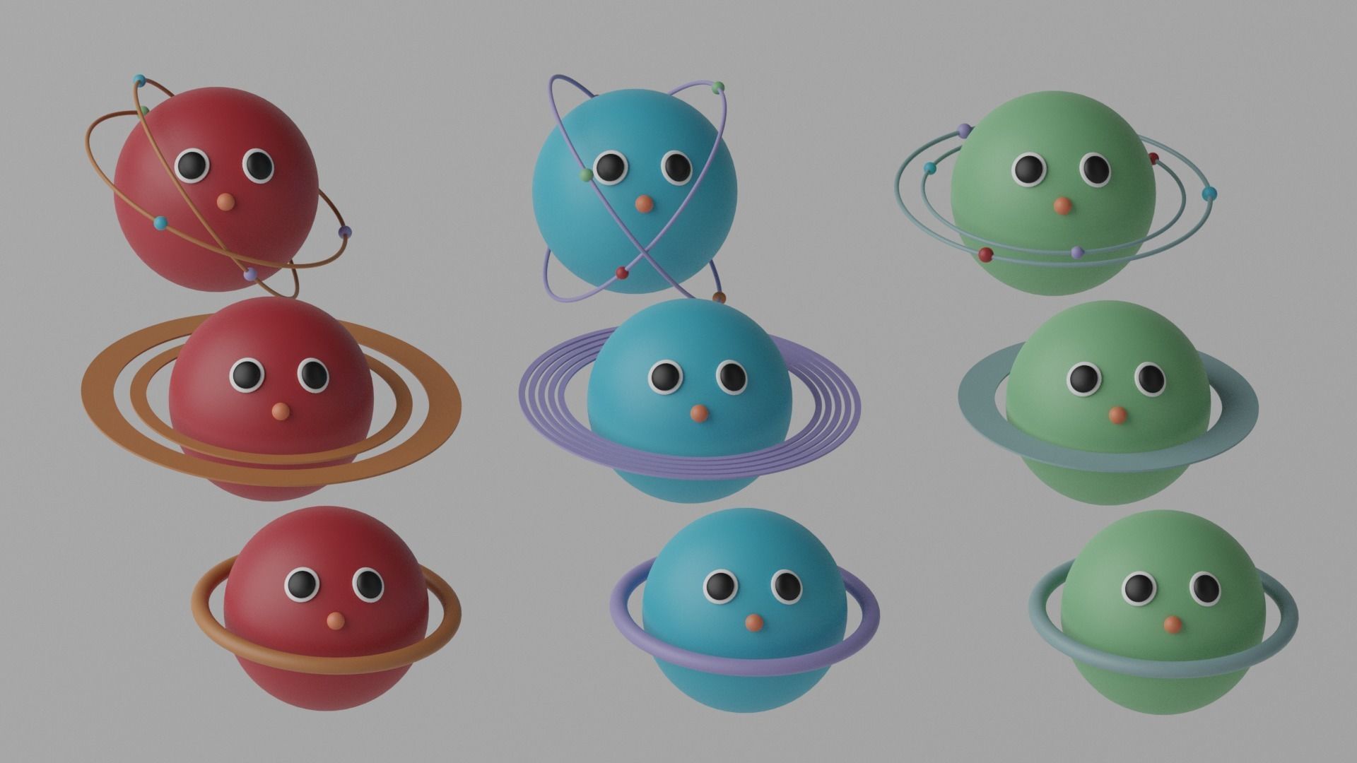 Cartoon Cute Planets Stars Collection Low-poly 3D model_4
