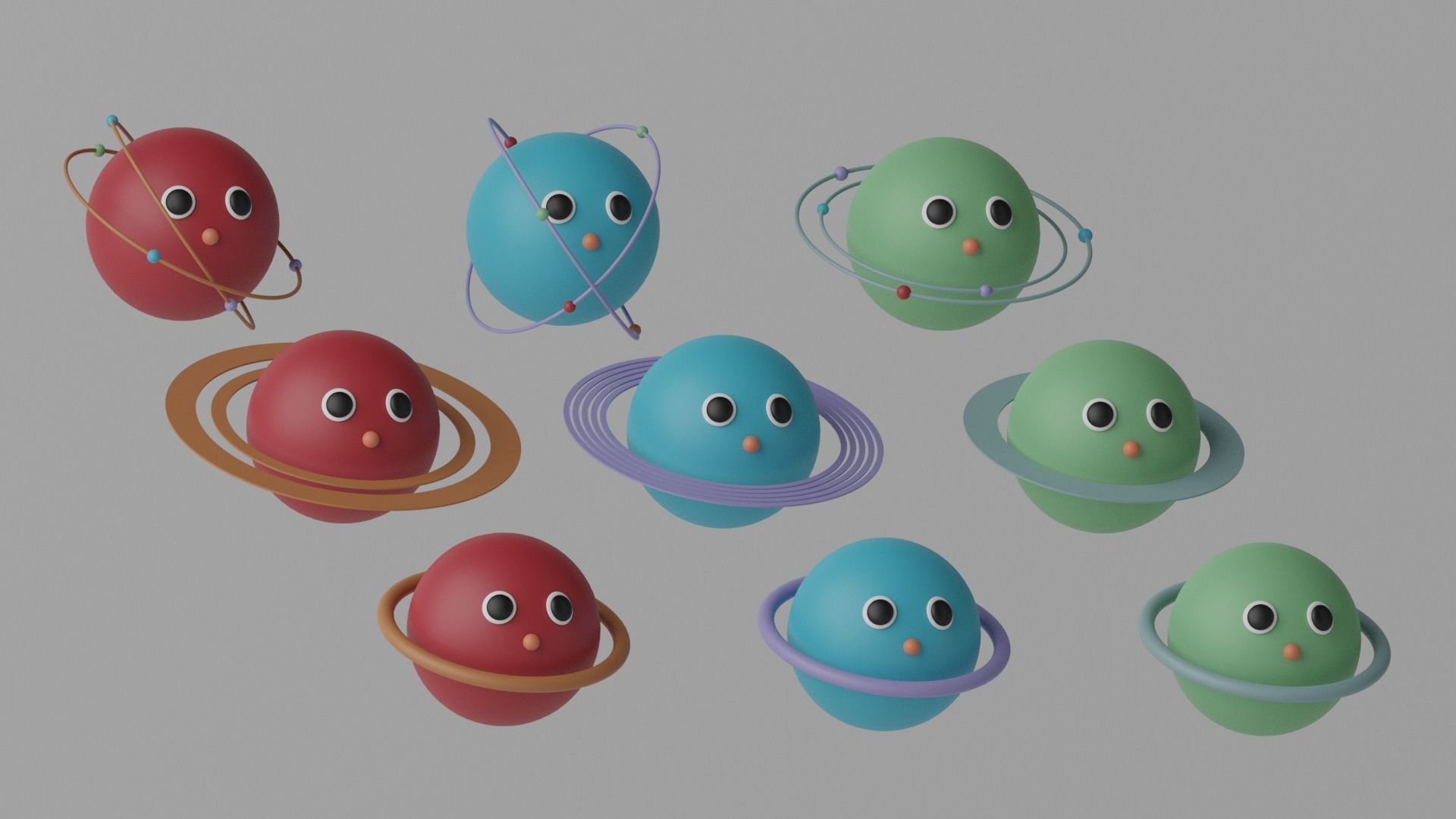 Cartoon Cute Planets Stars Collection Low-poly 3D model_2