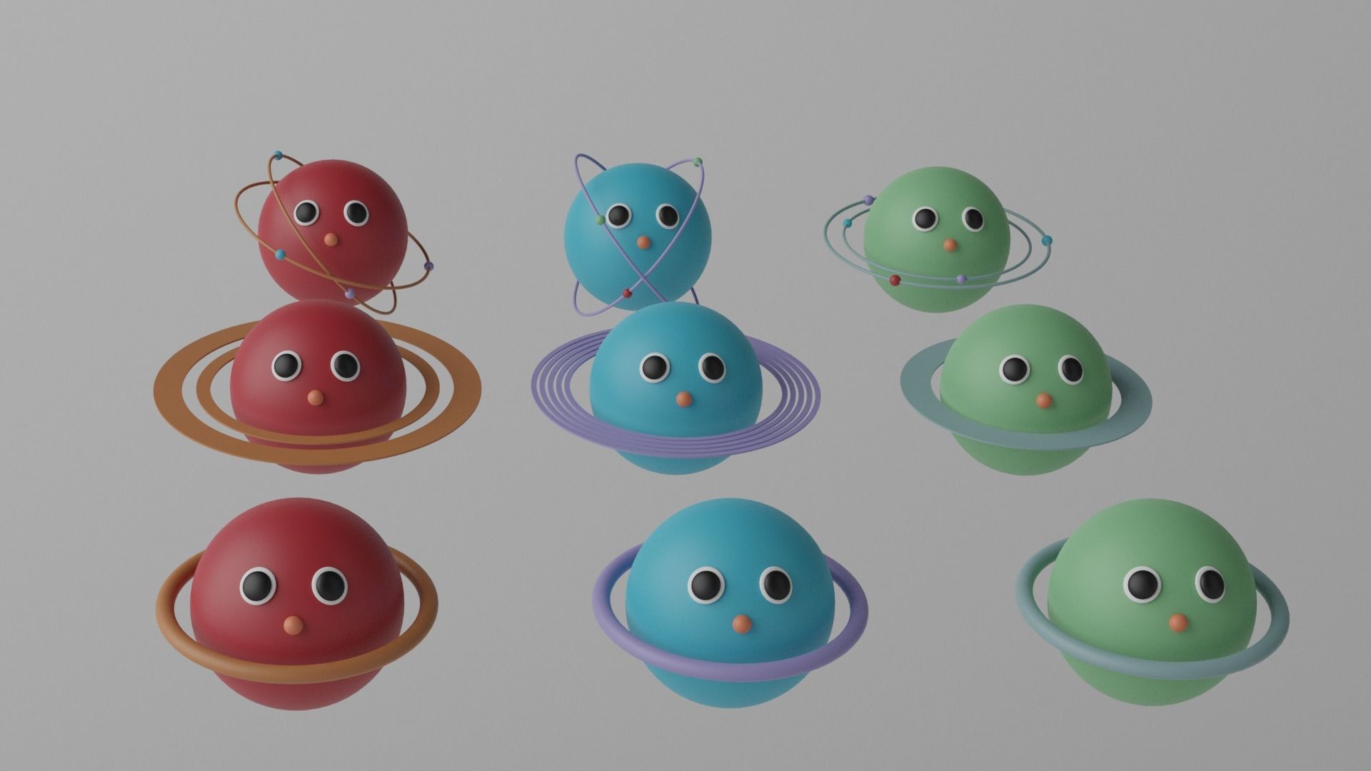 Cartoon Cute Planets Stars Collection Low-poly 3D model_5