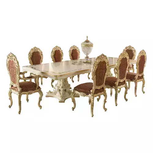 Venetian dining table in ivory finish and customized inlay
