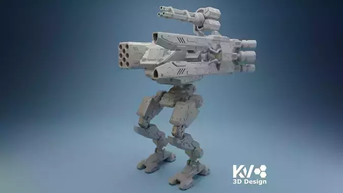 KV-Mecha-001 armoured robot with gun 3D print model
