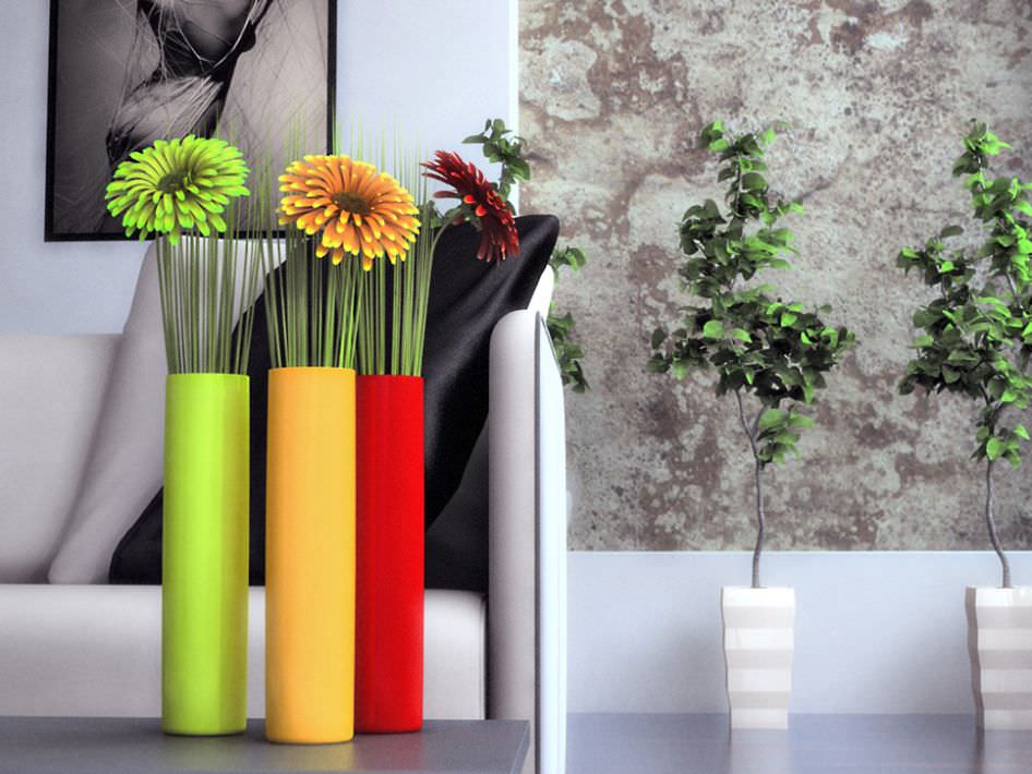 Realistic Plants Collection roses in vase on dining table 3D model_2