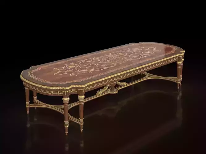 Classic victorian dining table with inlaid top and walnut finish 3D model