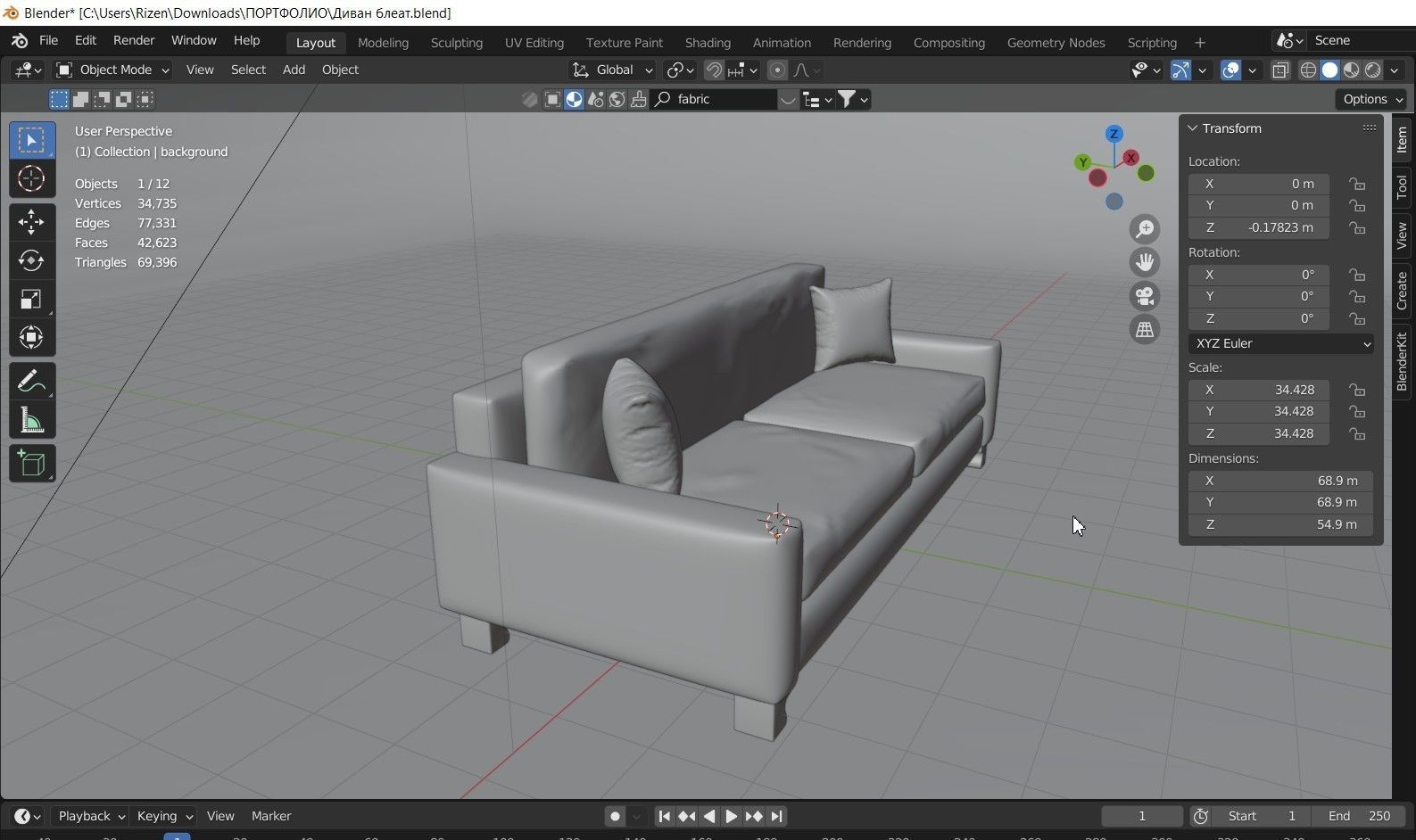 Sofa blue 3D model_4