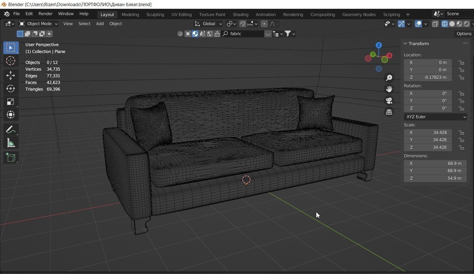 Sofa blue 3D model_7