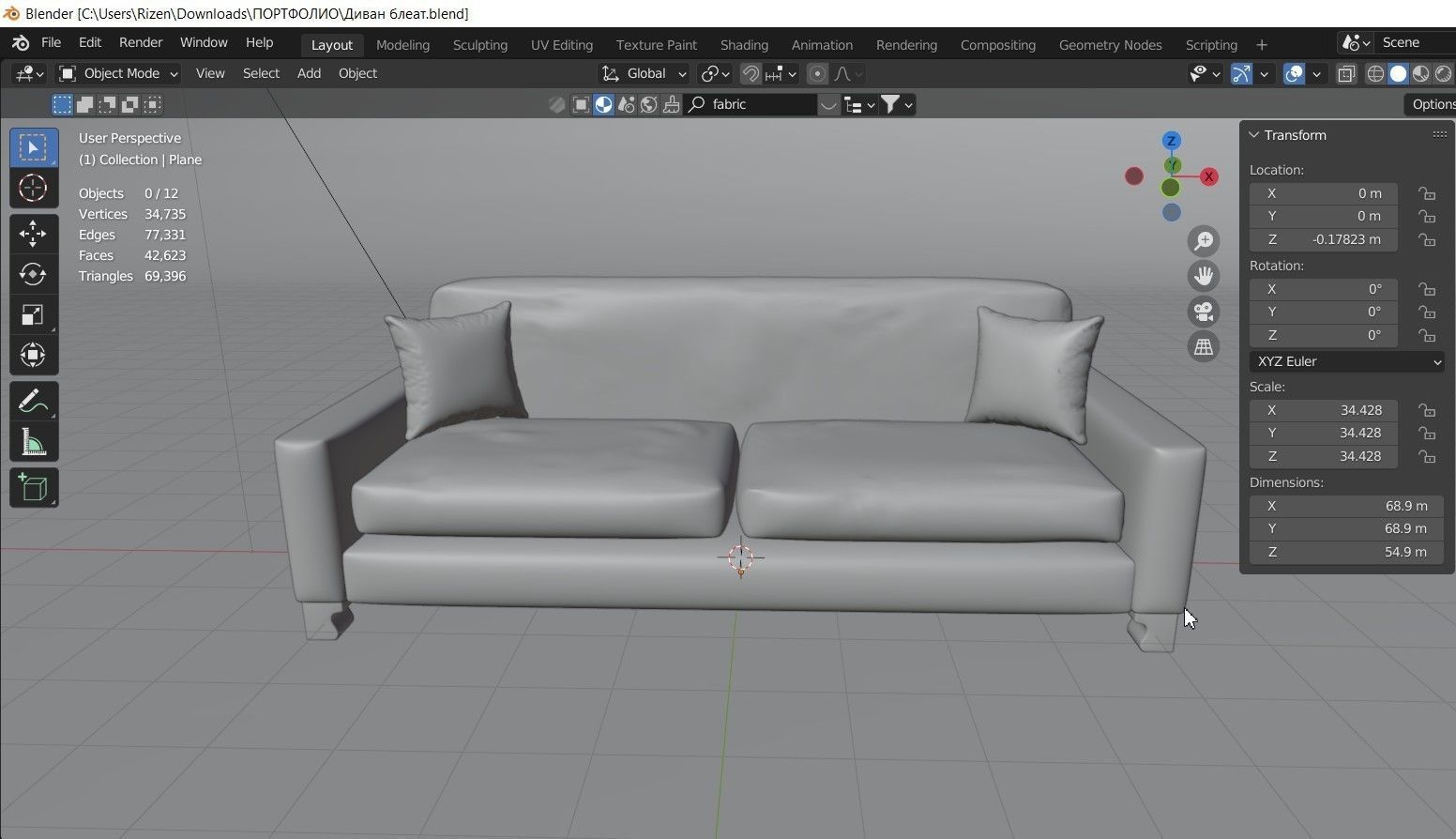 Sofa blue 3D model_3