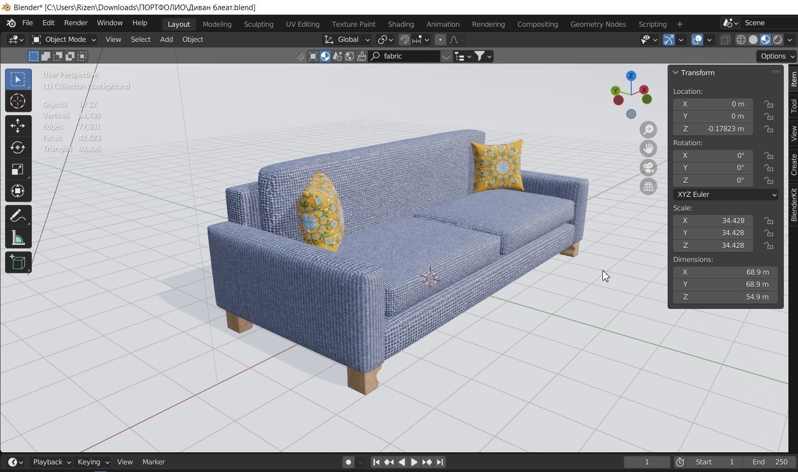 Sofa blue 3D model_5