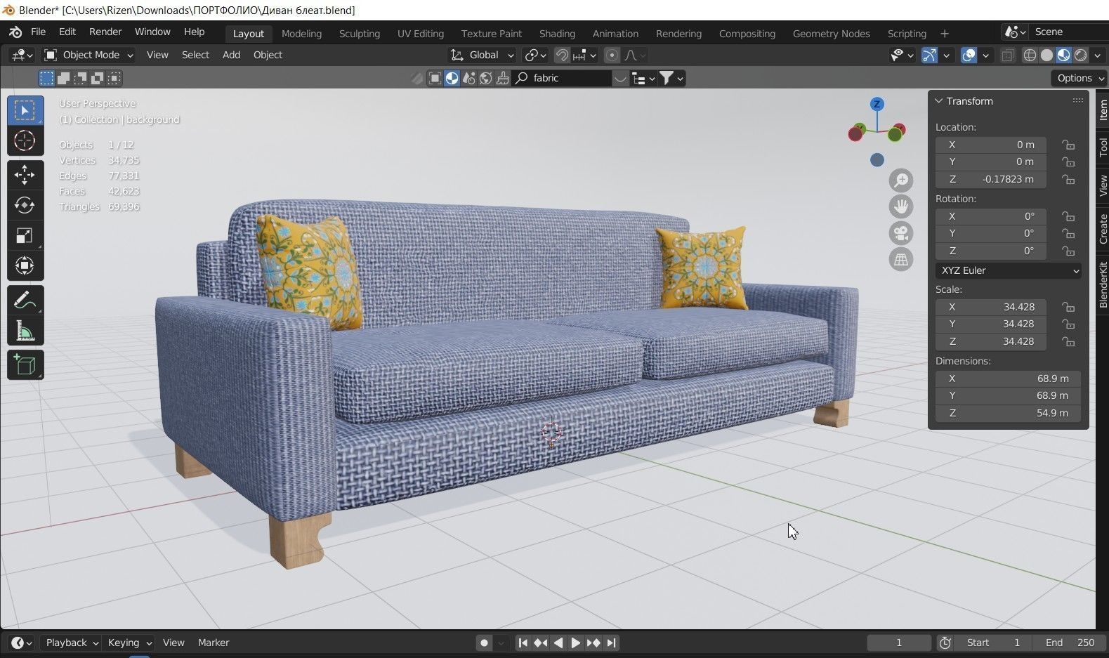 Sofa blue 3D model_6