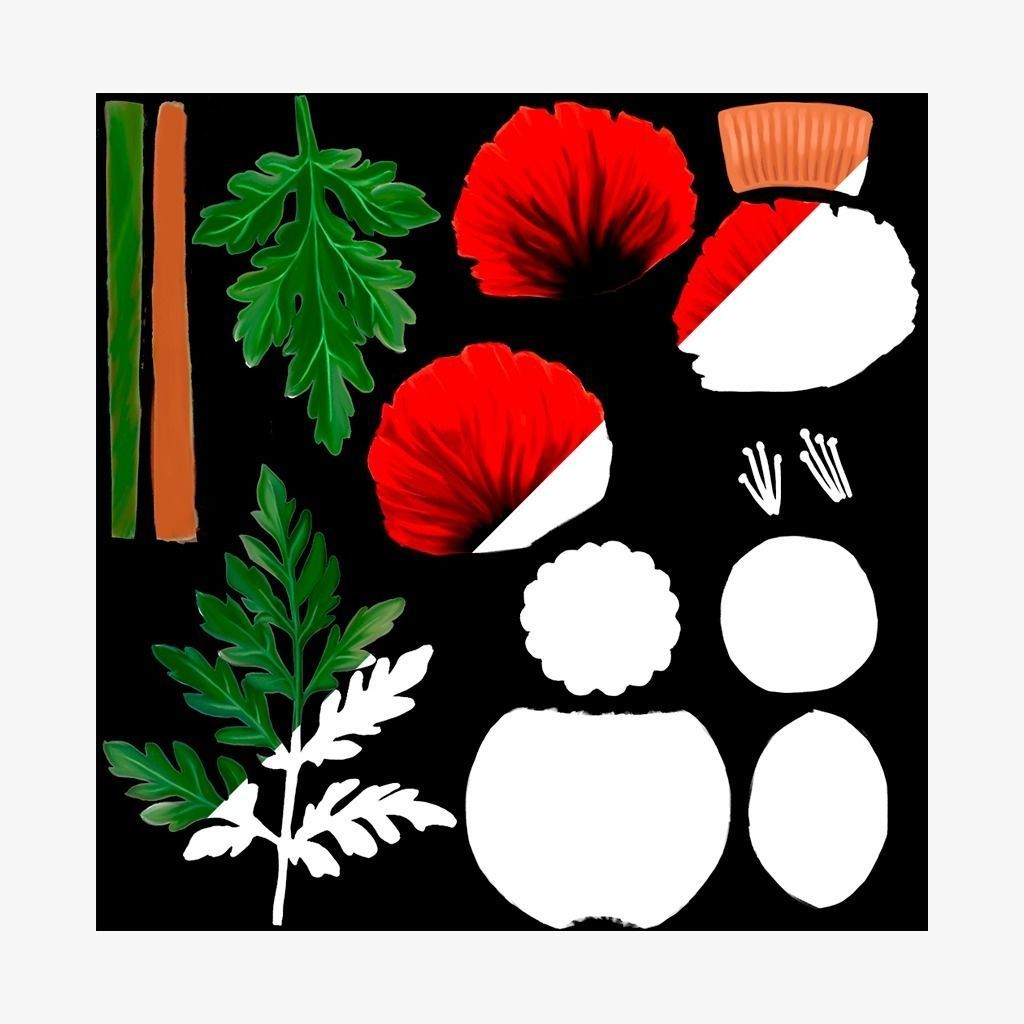 Stylized handpainted Poppy Low-poly 3D model_6