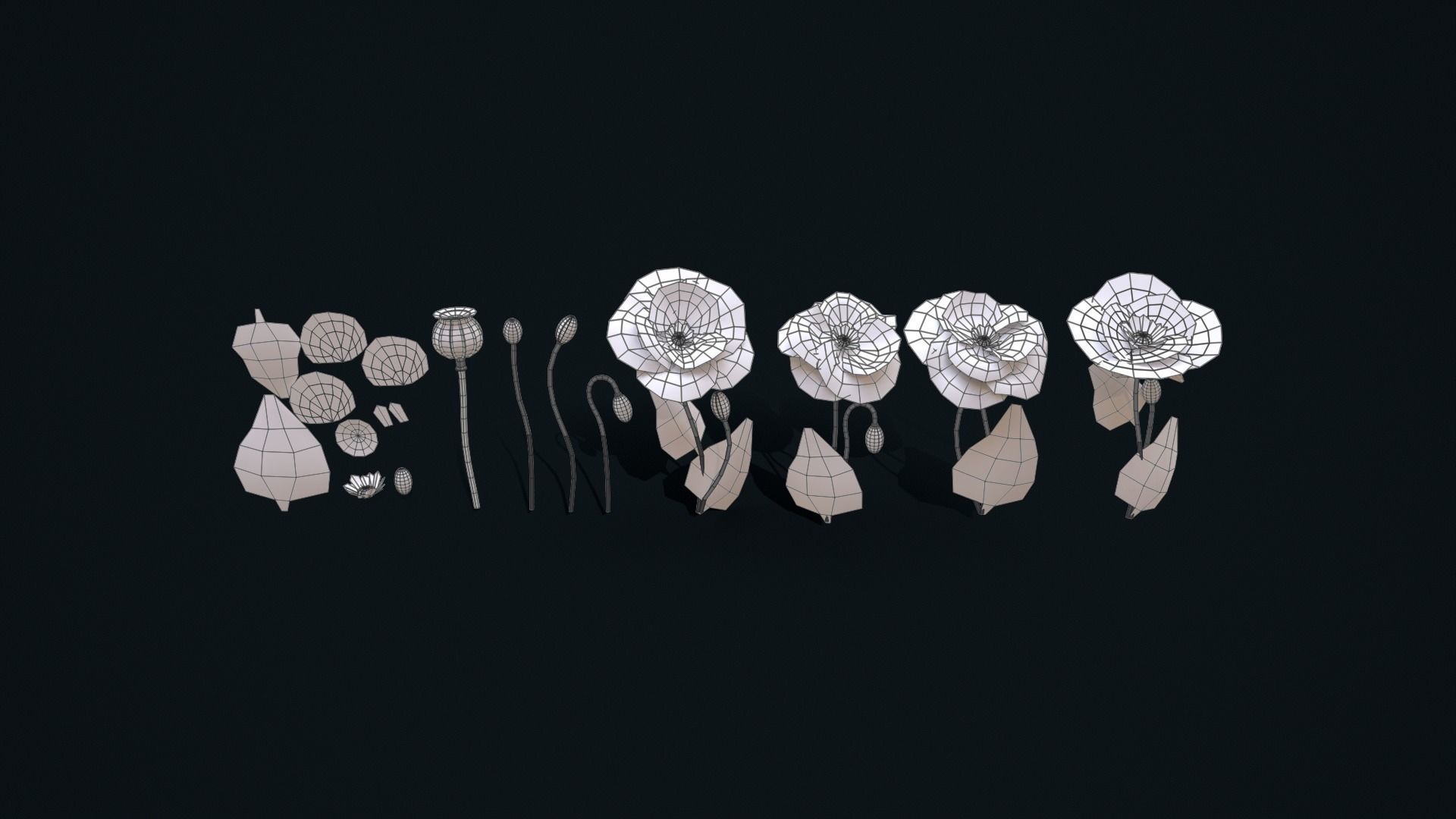 Stylized handpainted Poppy Low-poly 3D model_5