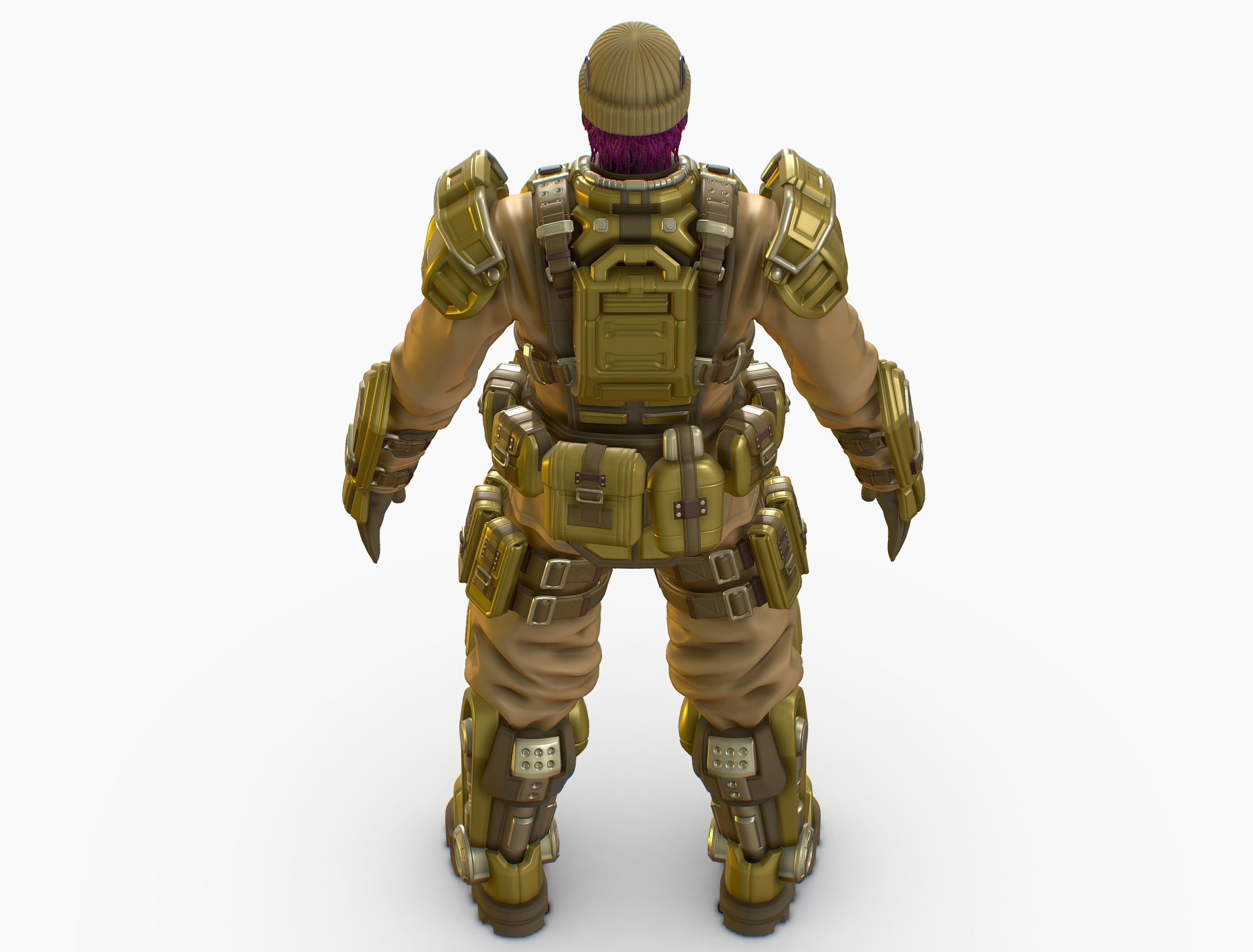 High Poly Man Military Heavy Armor Future 3D model_12