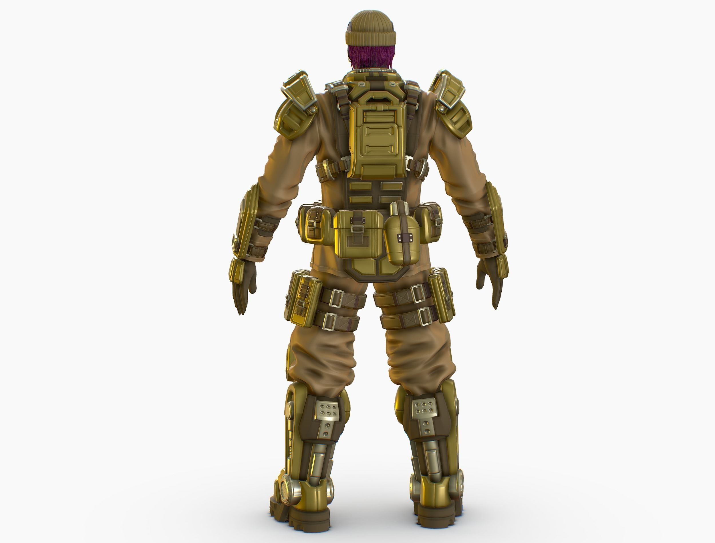 High Poly Man Military Heavy Armor Future 3D model_4