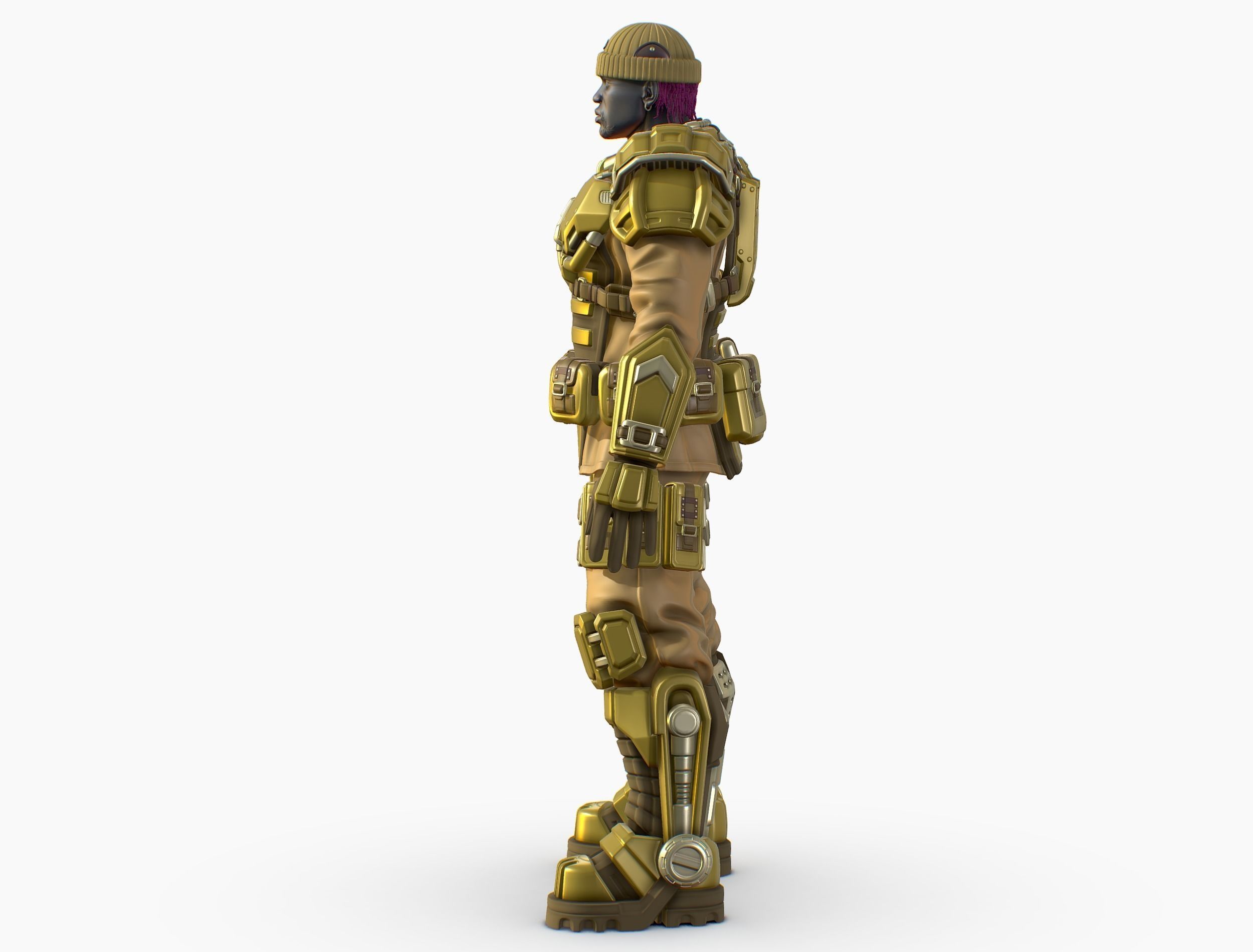 High Poly Man Military Heavy Armor Future 3D model_2