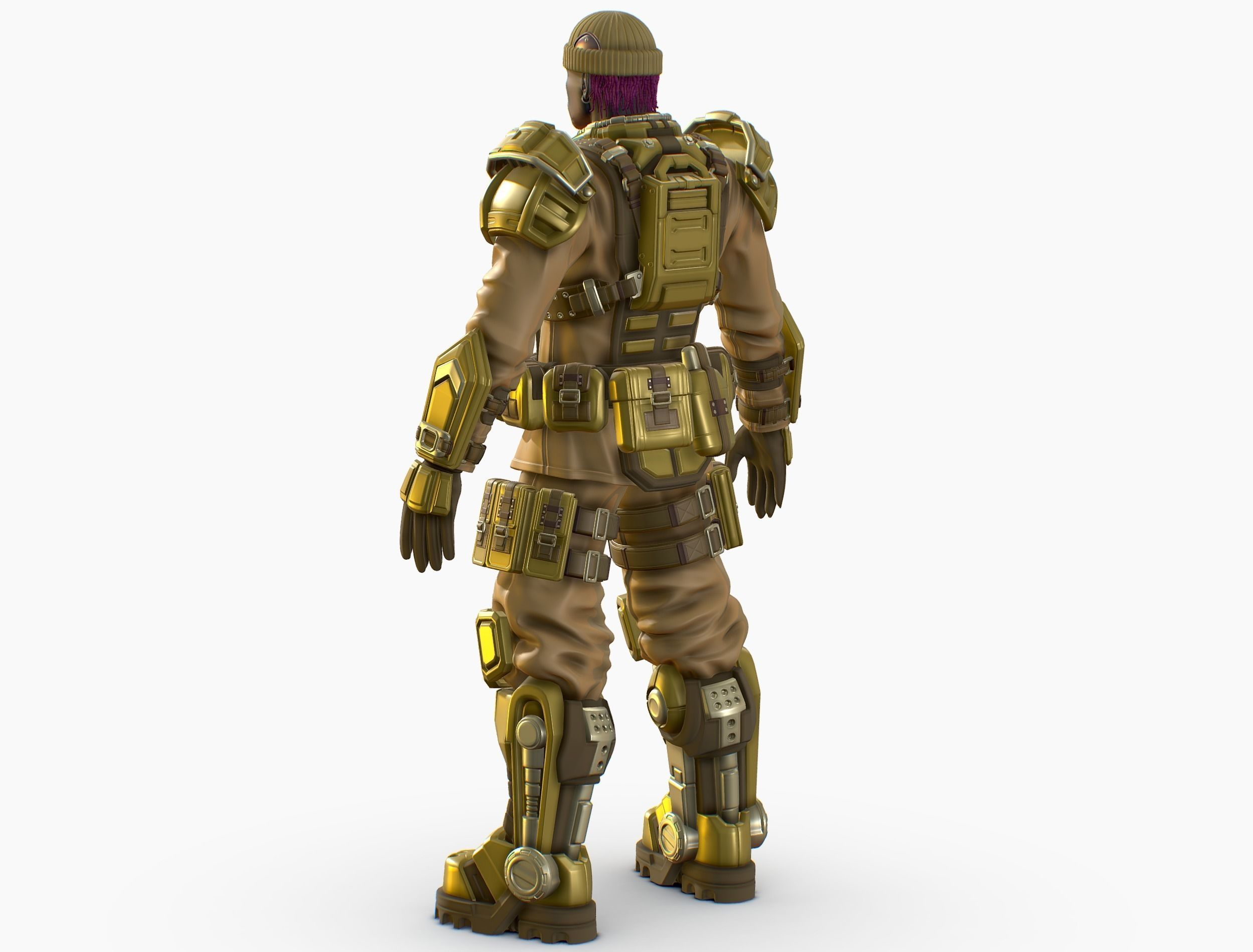 High Poly Man Military Heavy Armor Future 3D model_8
