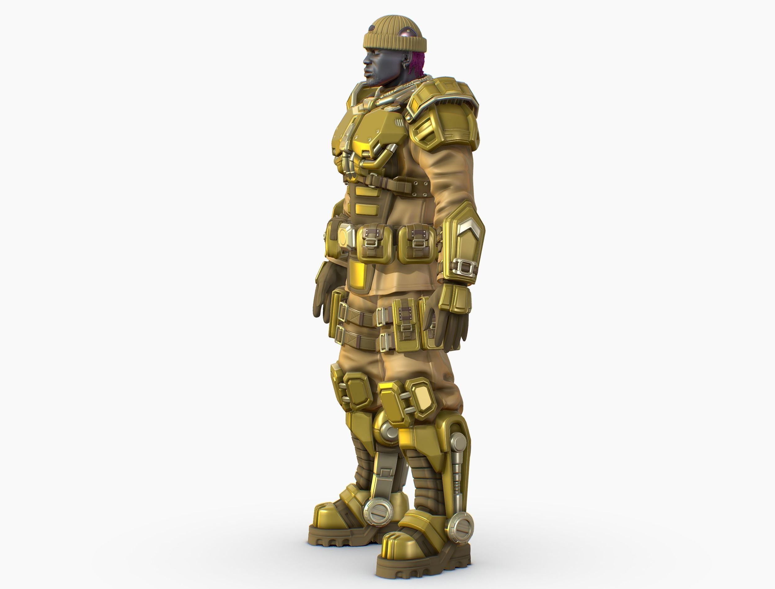 High Poly Man Military Heavy Armor Future 3D model_3