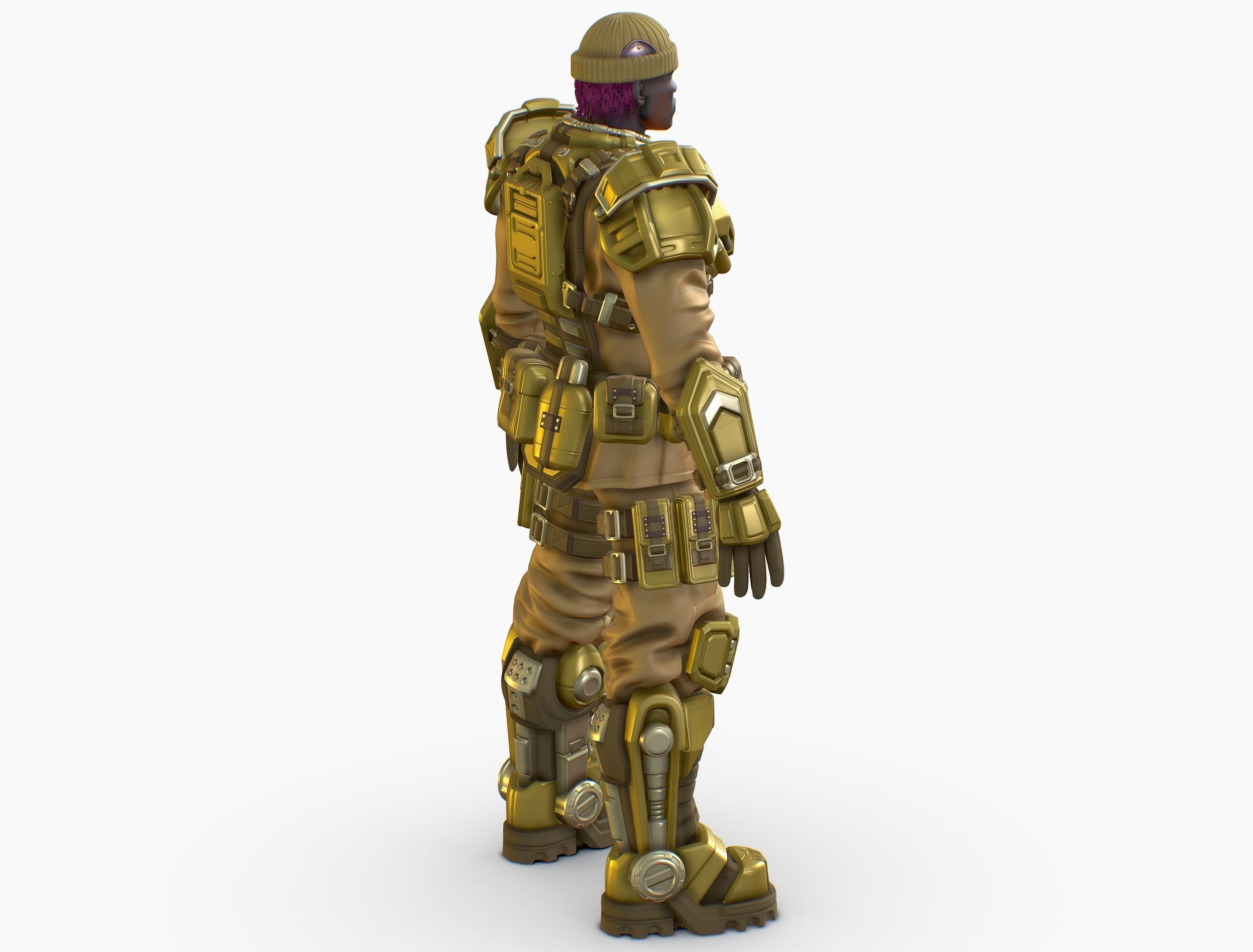 High Poly Man Military Heavy Armor Future 3D model_5