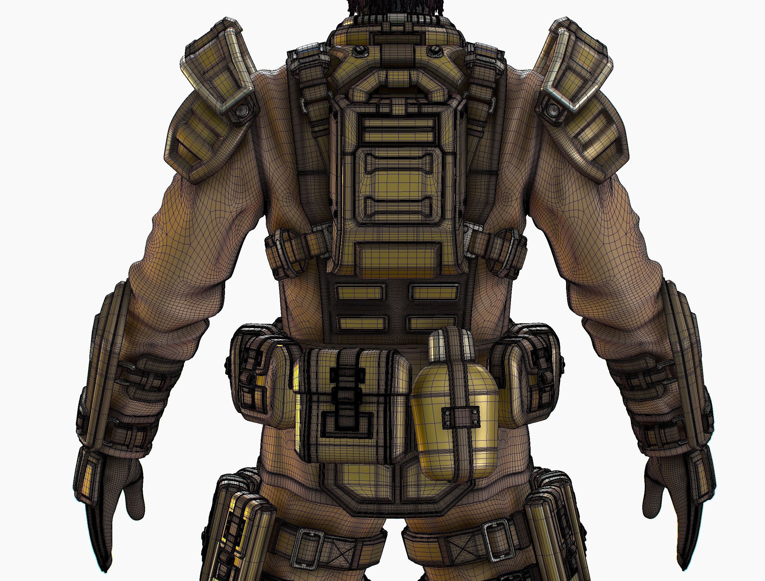 High Poly Man Military Heavy Armor Future 3D model_25