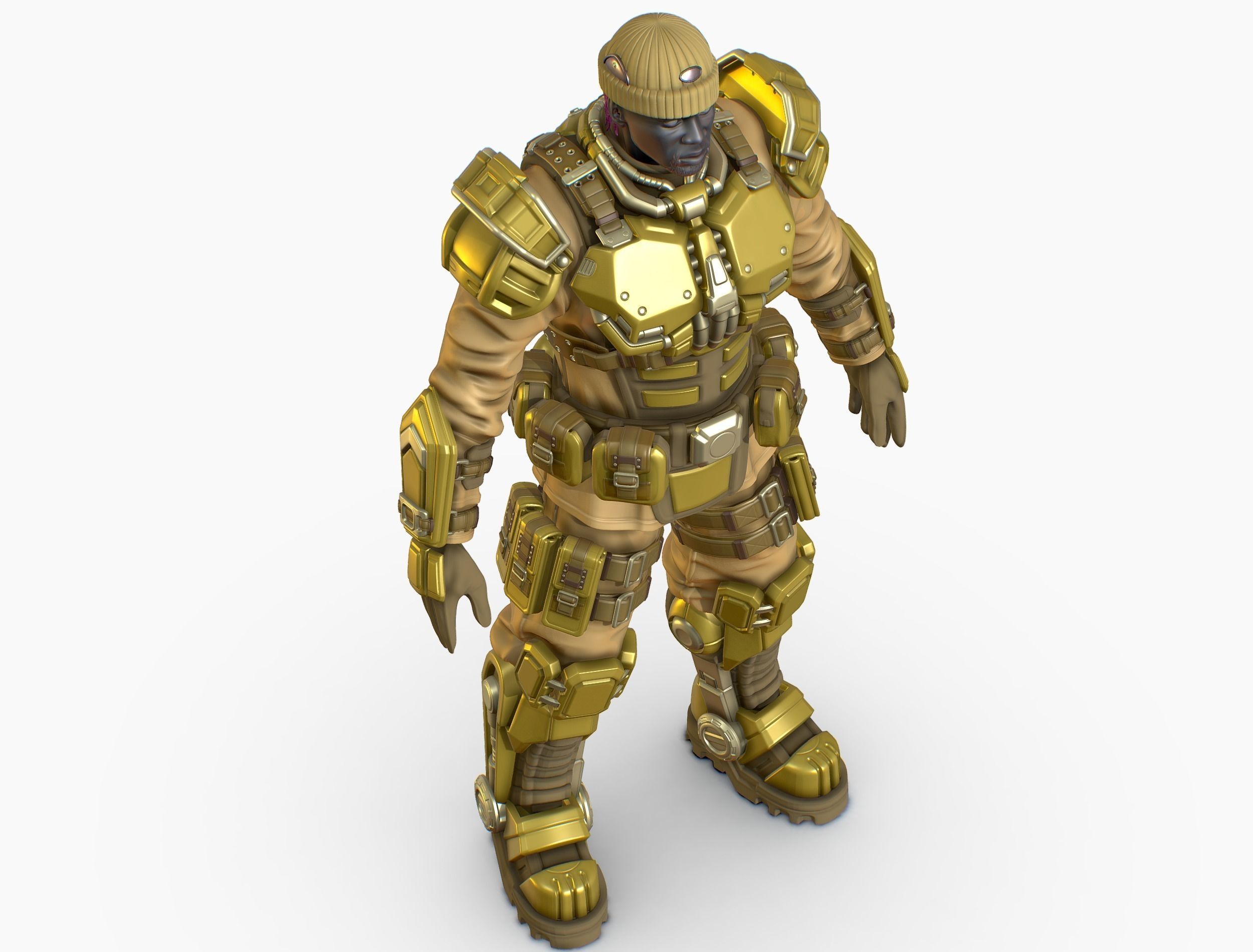 High Poly Man Military Heavy Armor Future 3D model_7