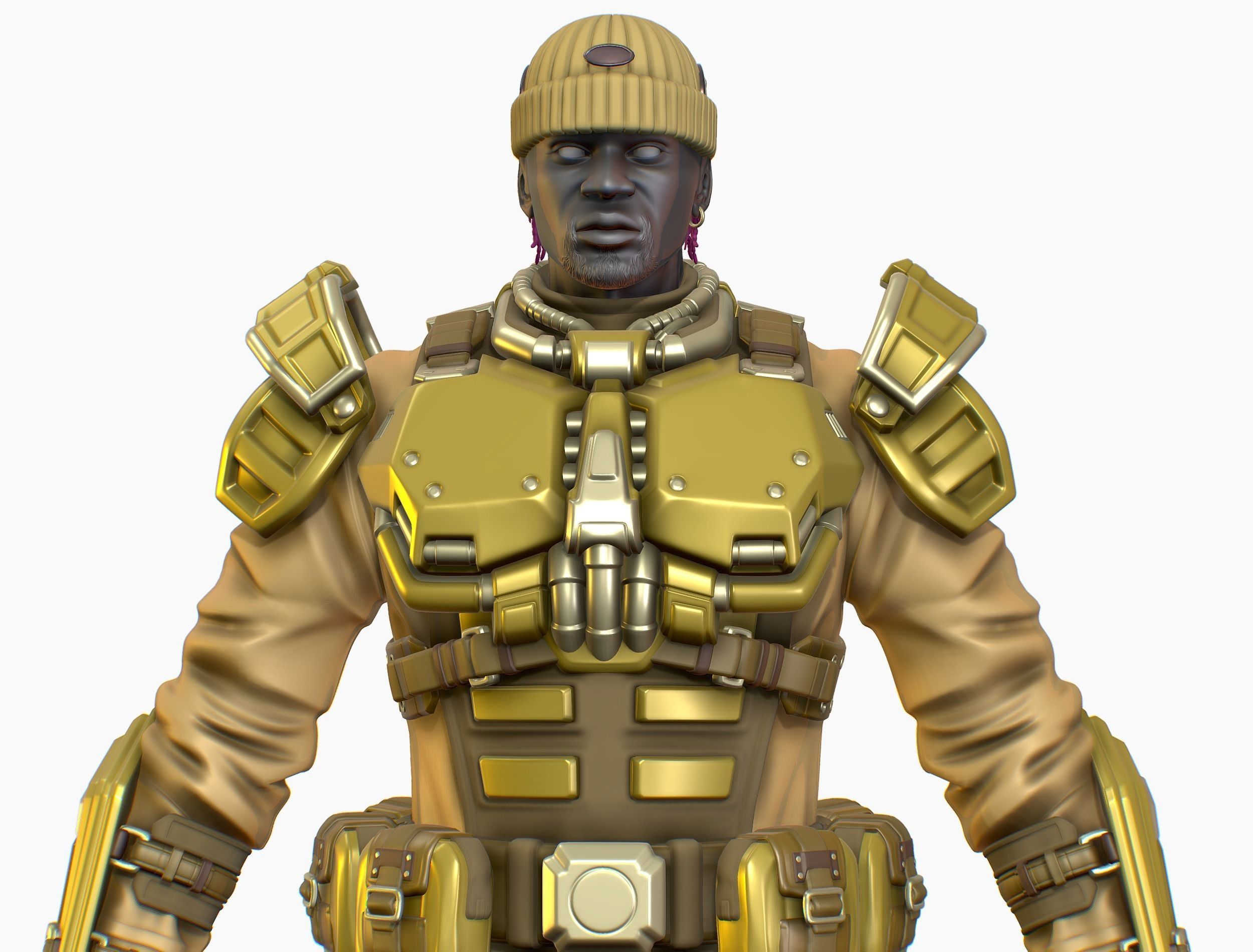 High Poly Man Military Heavy Armor Future 3D model_14