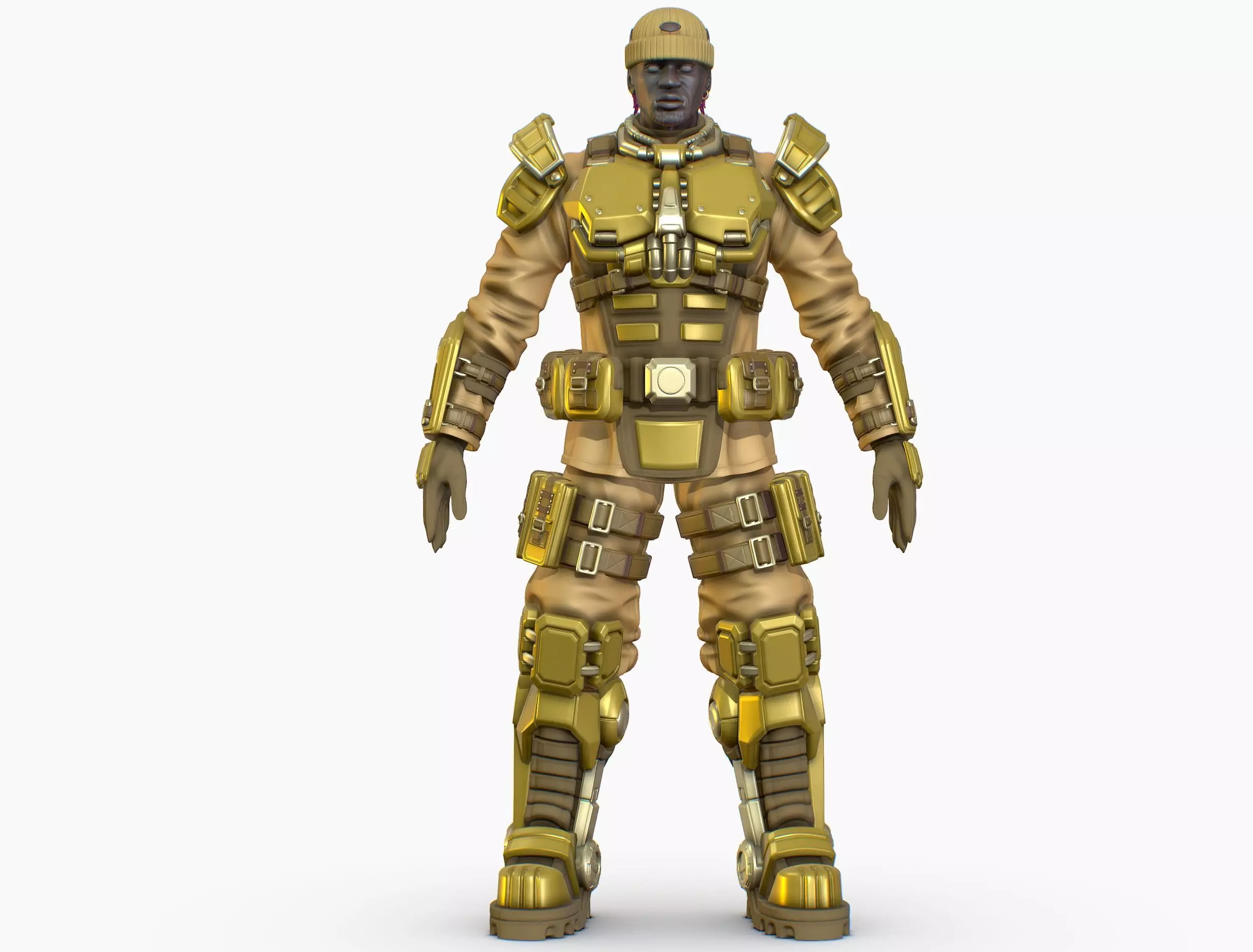 High Poly Man Military Heavy Armor Future 3D model_0