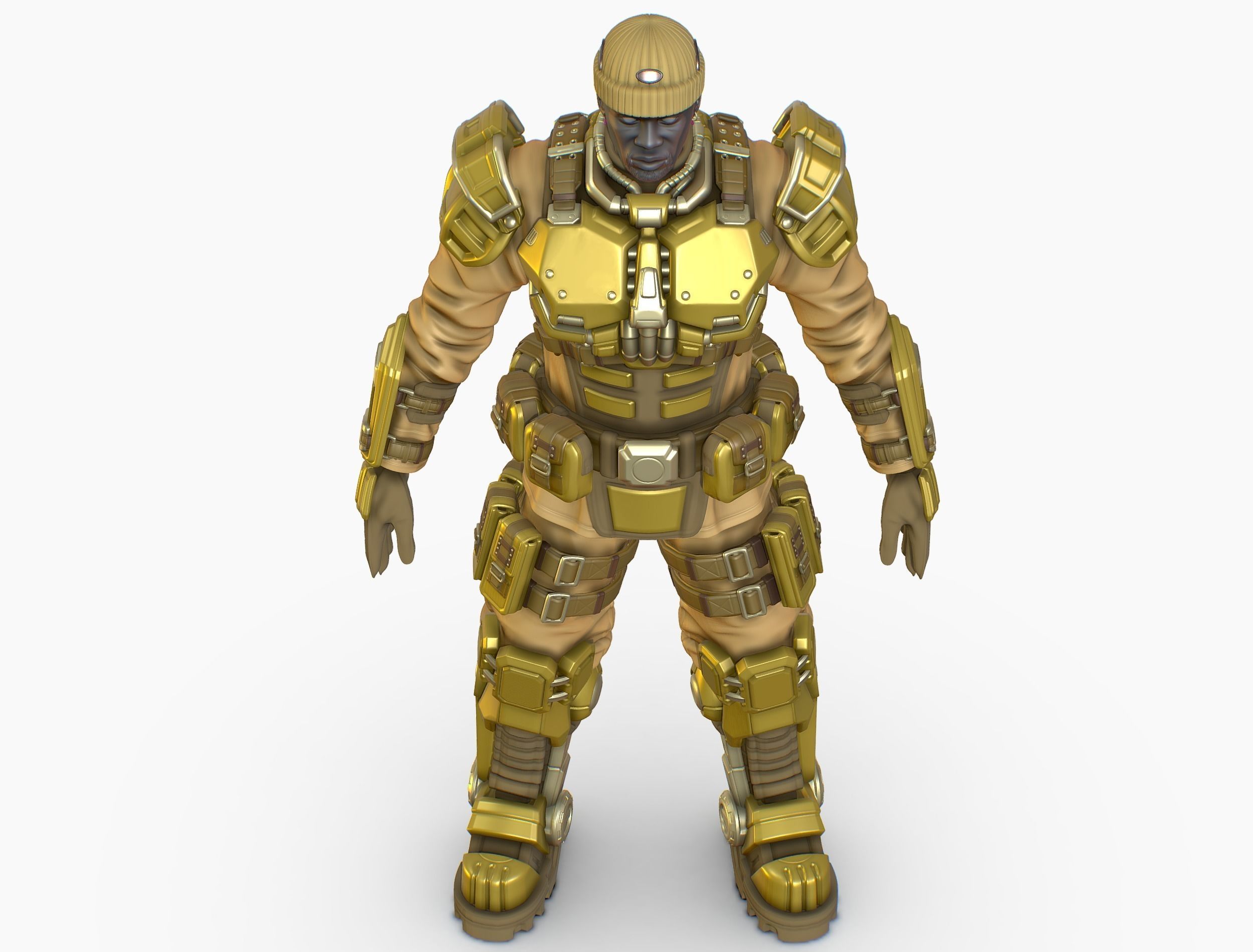 High Poly Man Military Heavy Armor Future 3D model_13