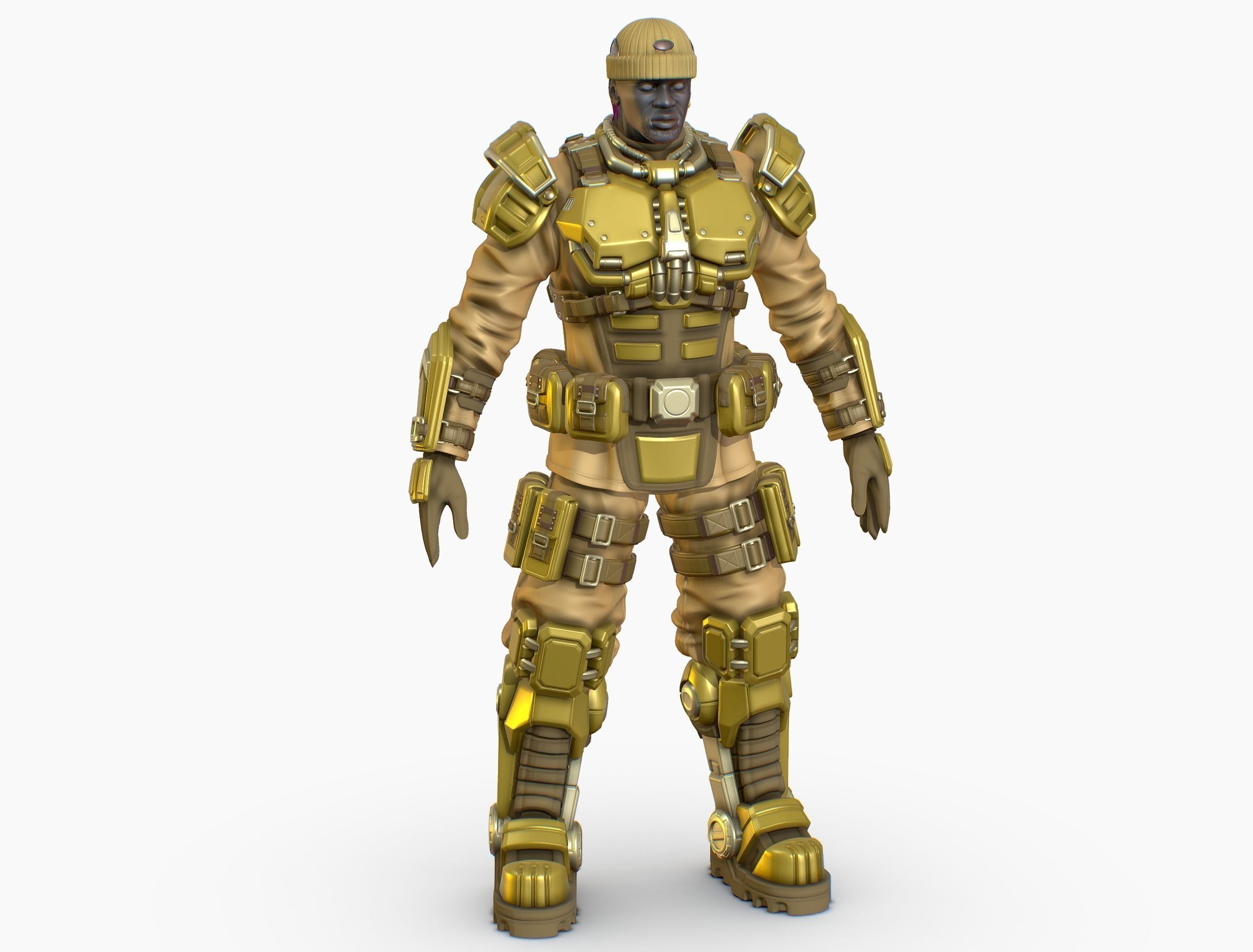 High Poly Man Military Heavy Armor Future 3D model_9