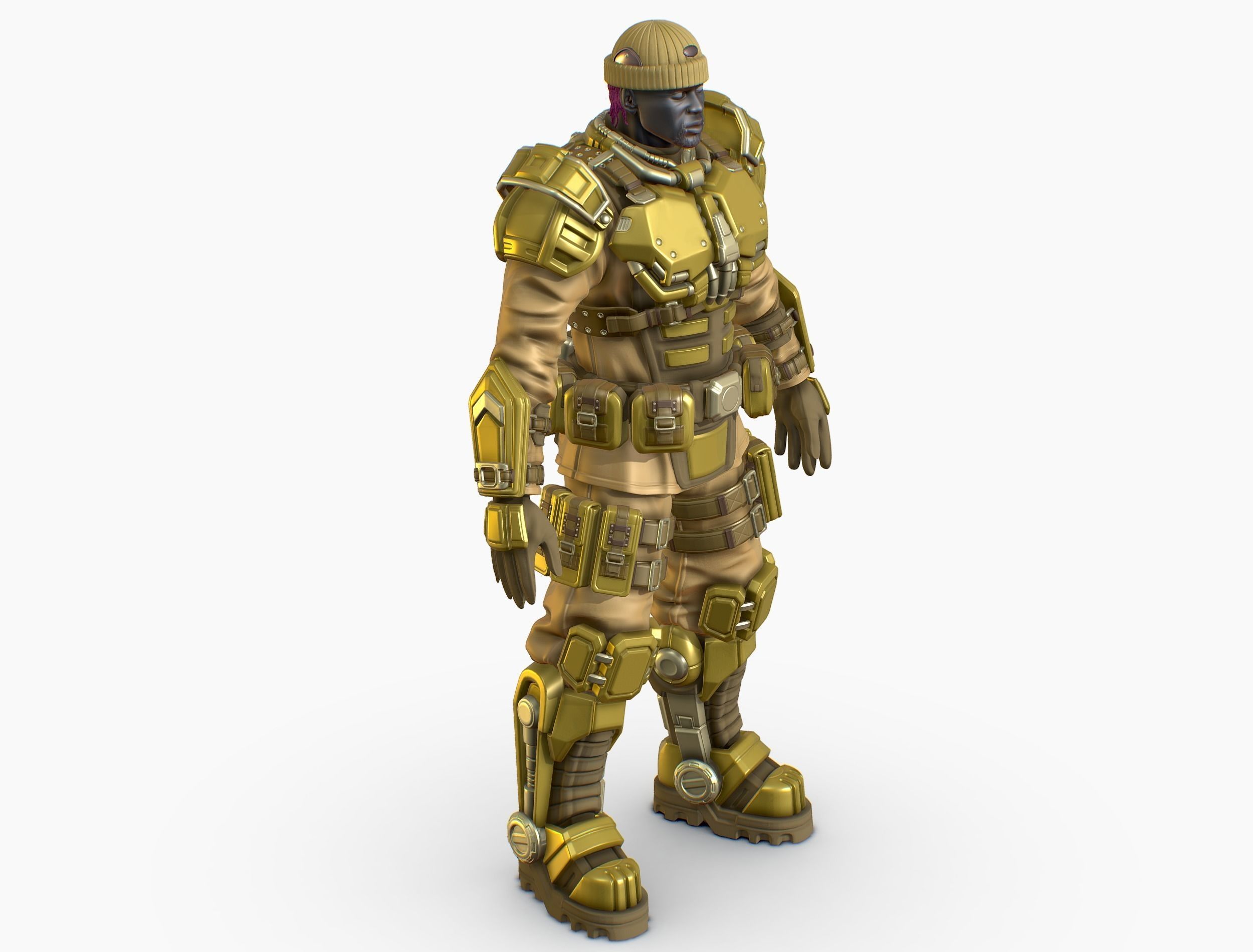 High Poly Man Military Heavy Armor Future 3D model_11