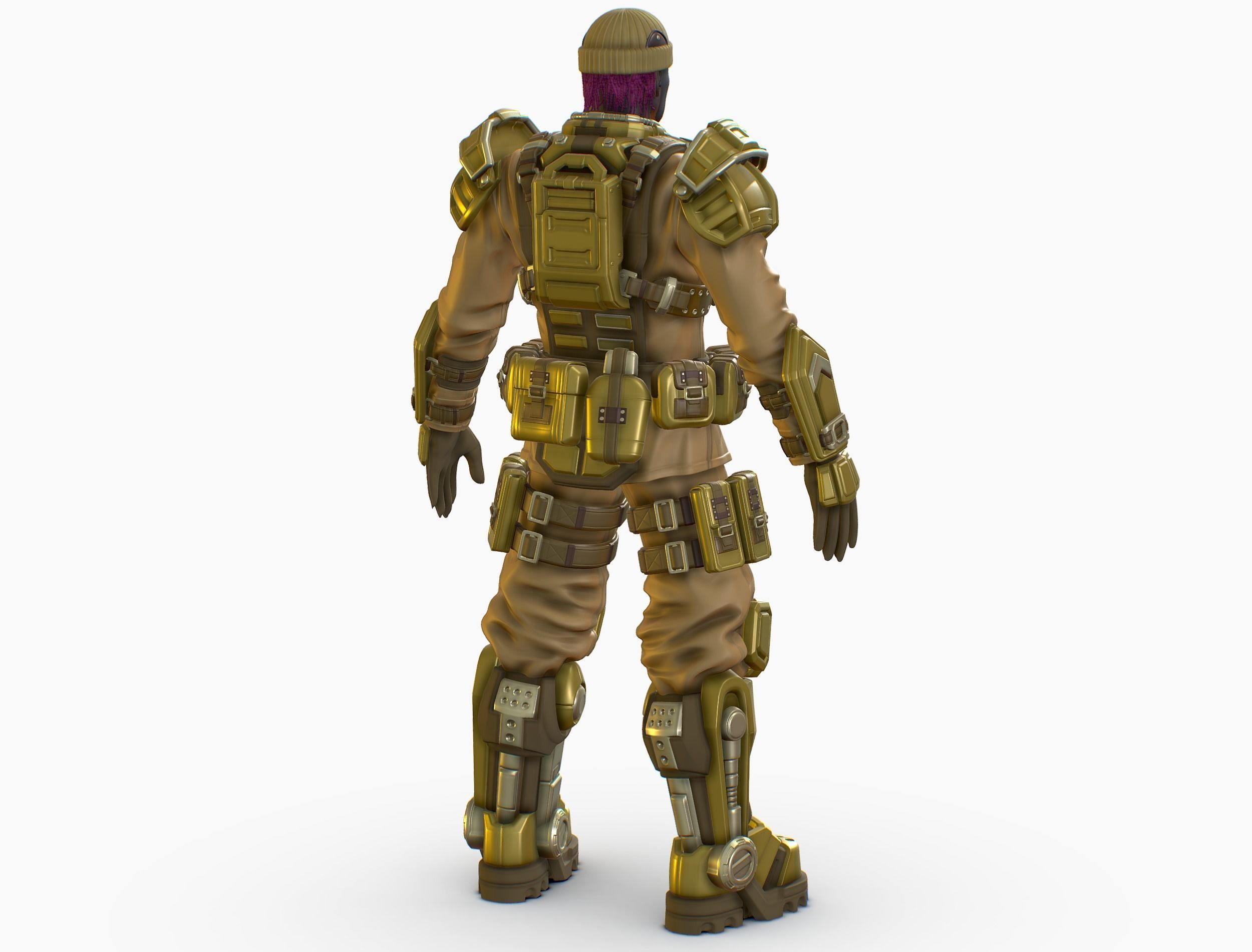 High Poly Man Military Heavy Armor Future 3D model_6