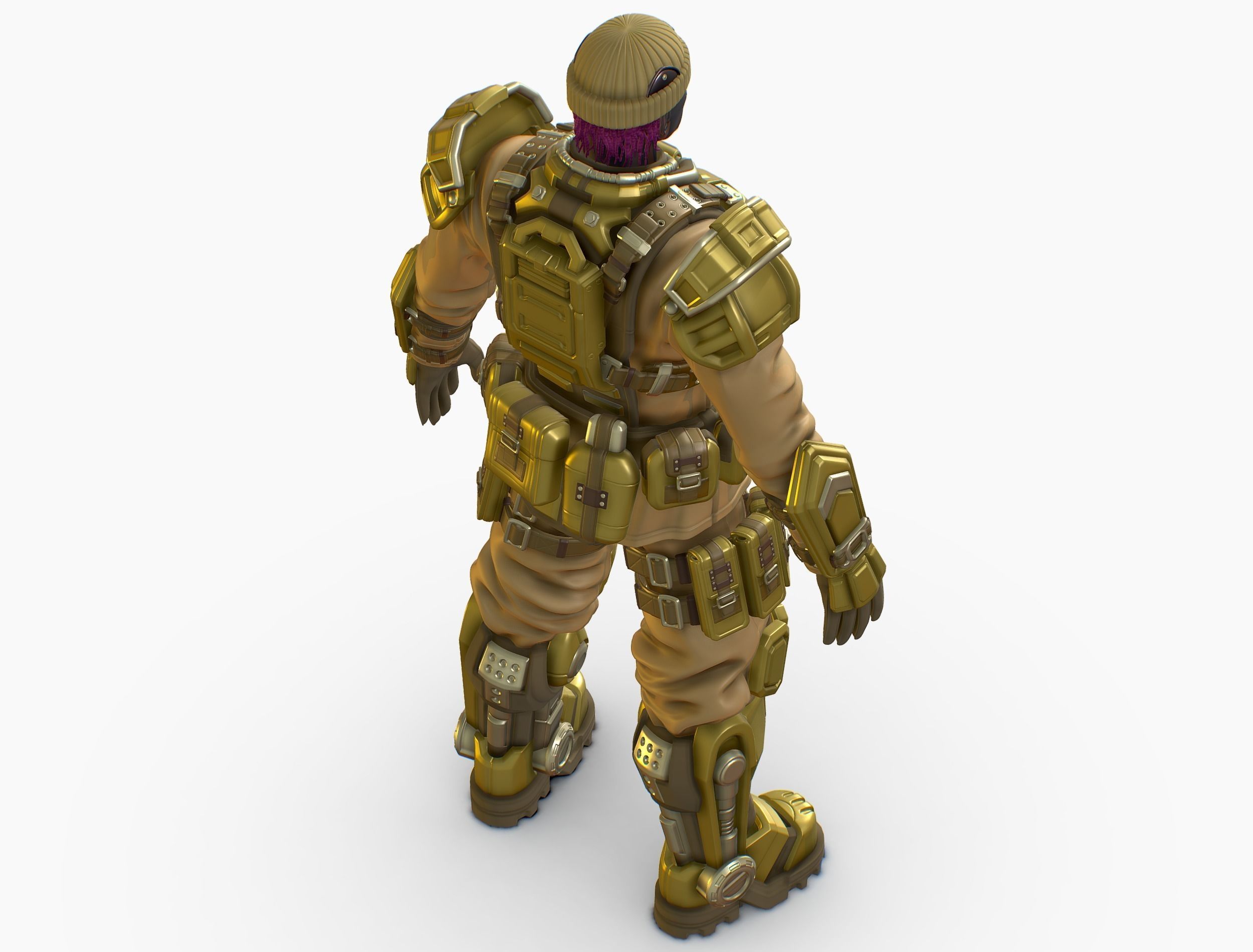 High Poly Man Military Heavy Armor Future 3D model_10