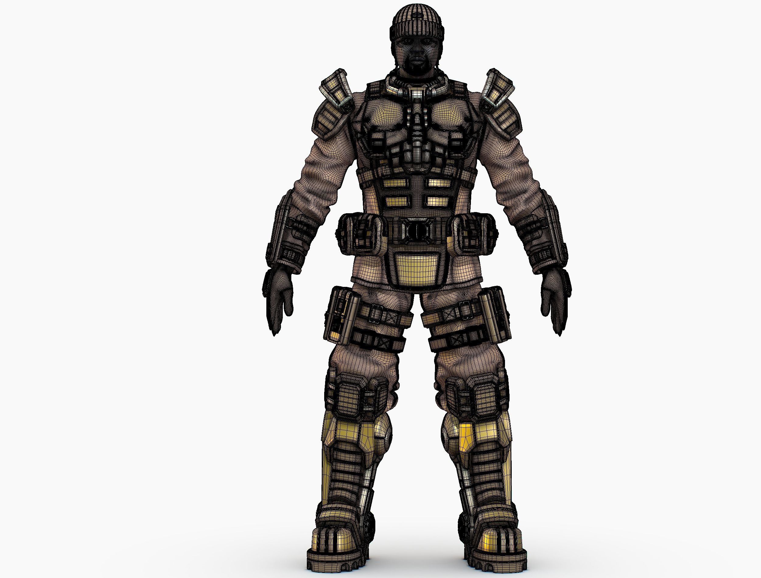 High Poly Man Military Heavy Armor Future 3D model_20