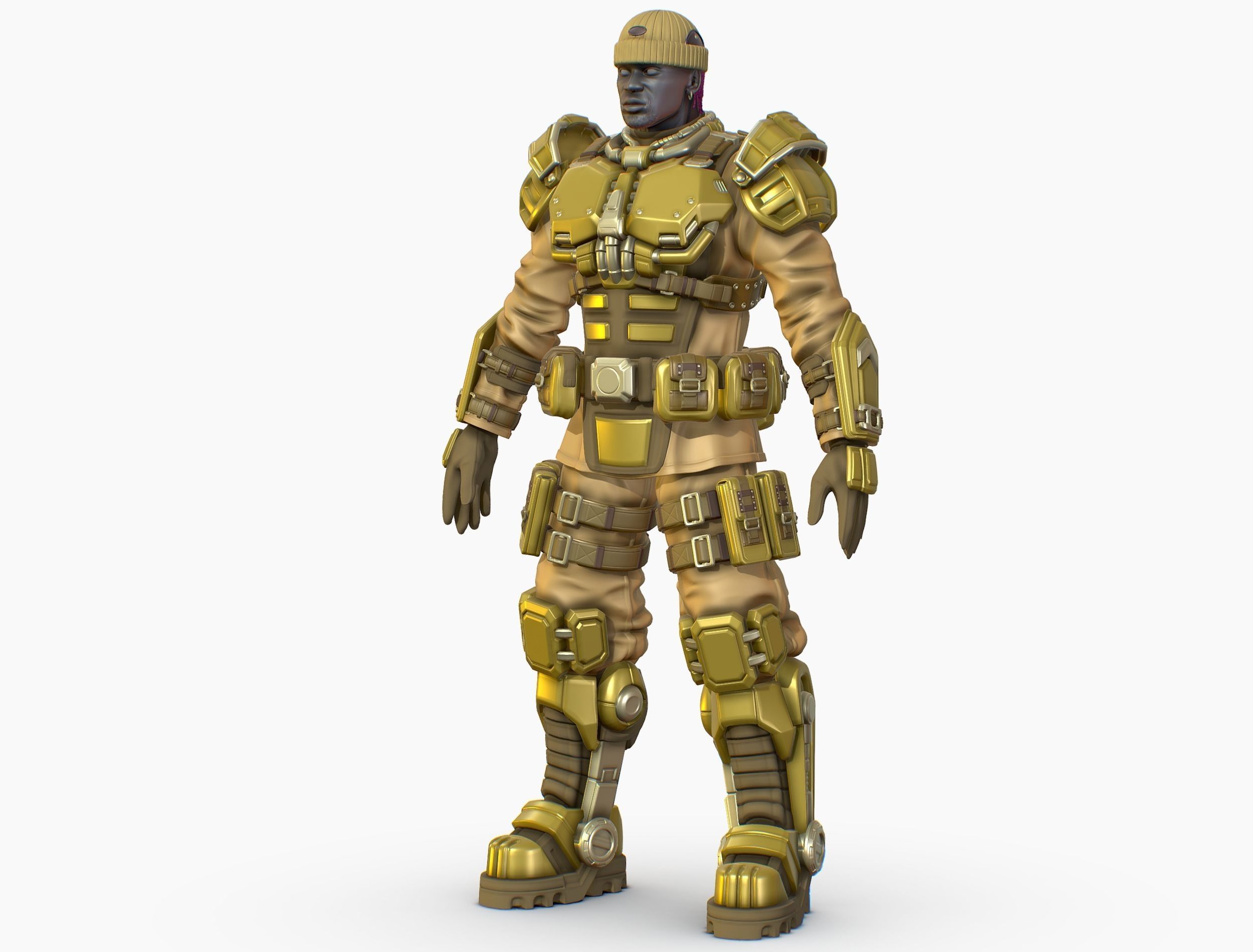 High Poly Man Military Heavy Armor Future 3D model_1