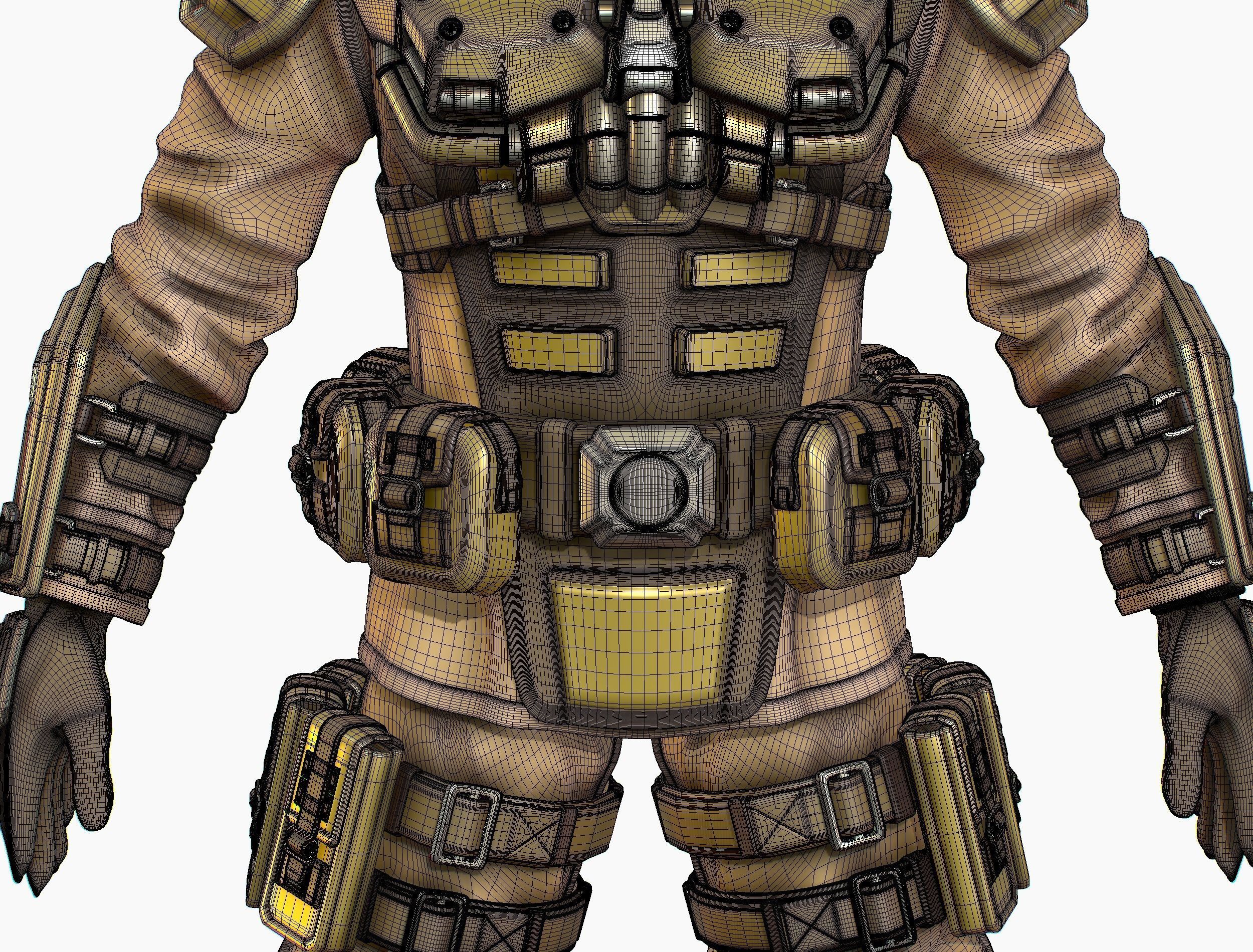 High Poly Man Military Heavy Armor Future 3D model_24