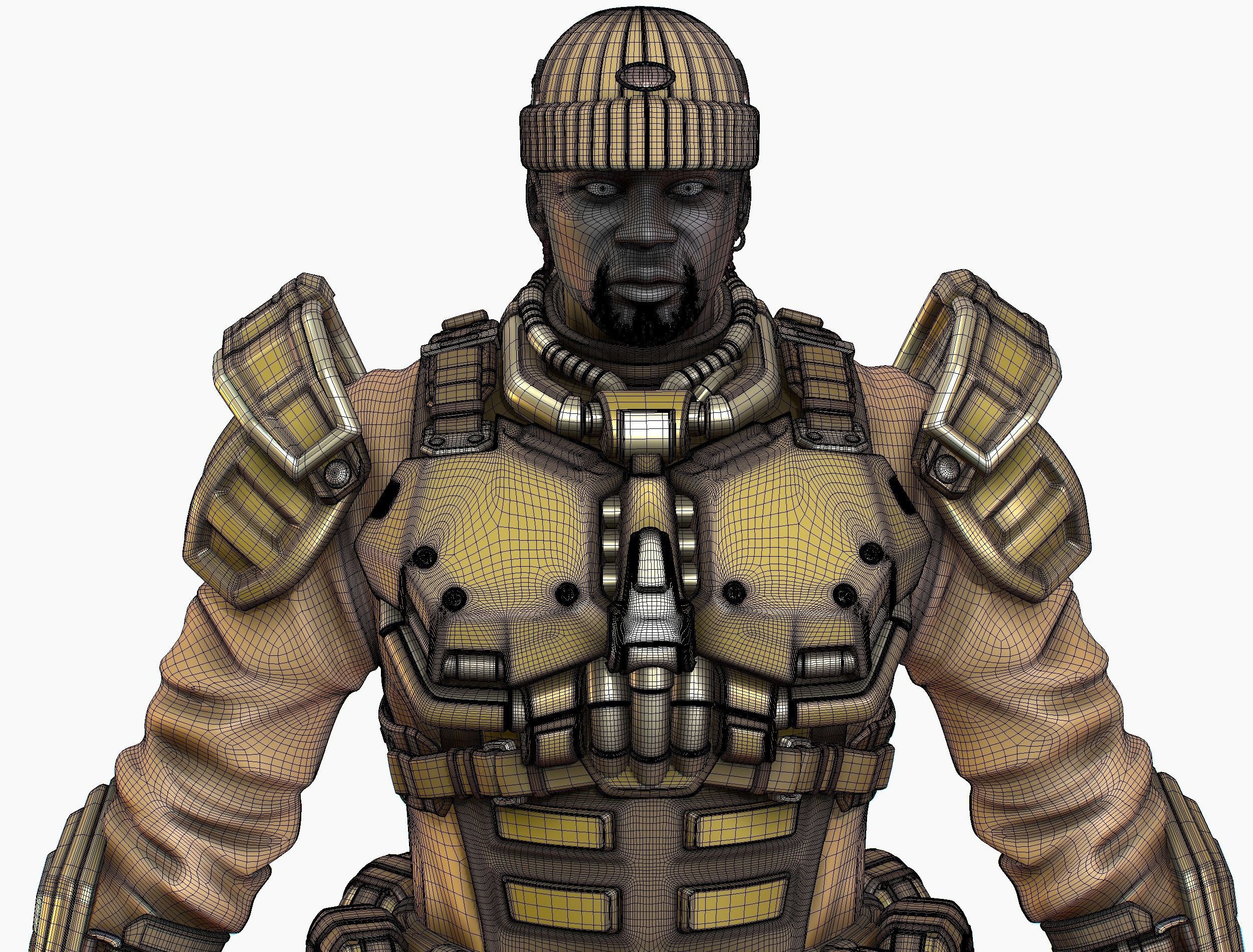 High Poly Man Military Heavy Armor Future 3D model_22