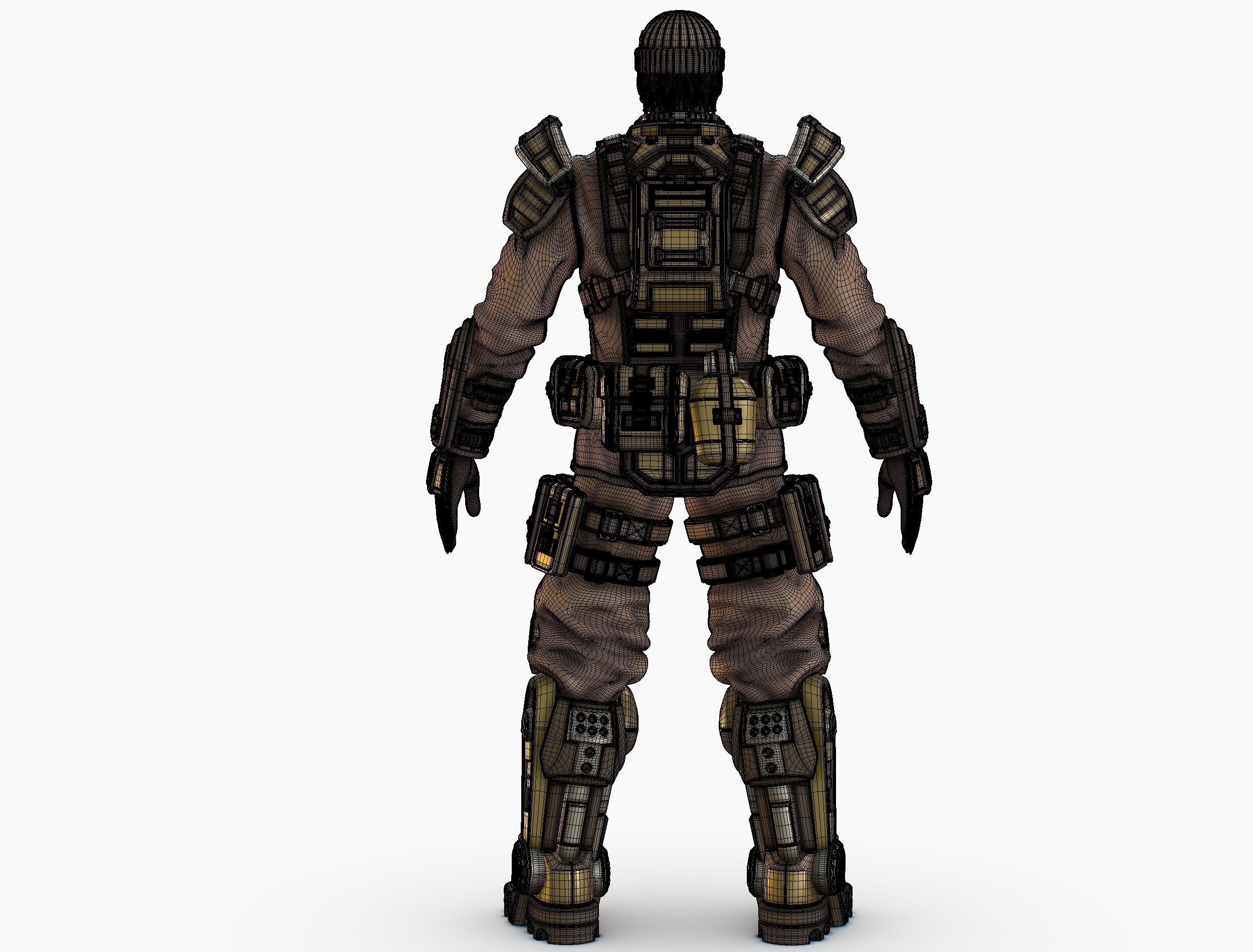 High Poly Man Military Heavy Armor Future 3D model_21