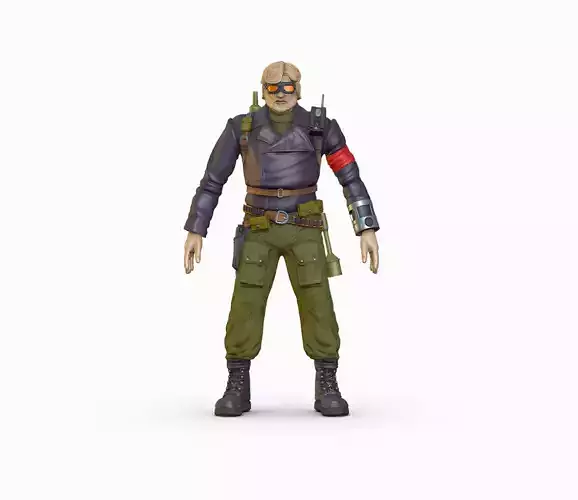 High Poly Man Leather Jacket Military Outfit