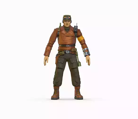 High Poly Man Leather Jacket Military Outfit