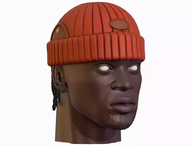 High Poly Male African American Head Warm Hat