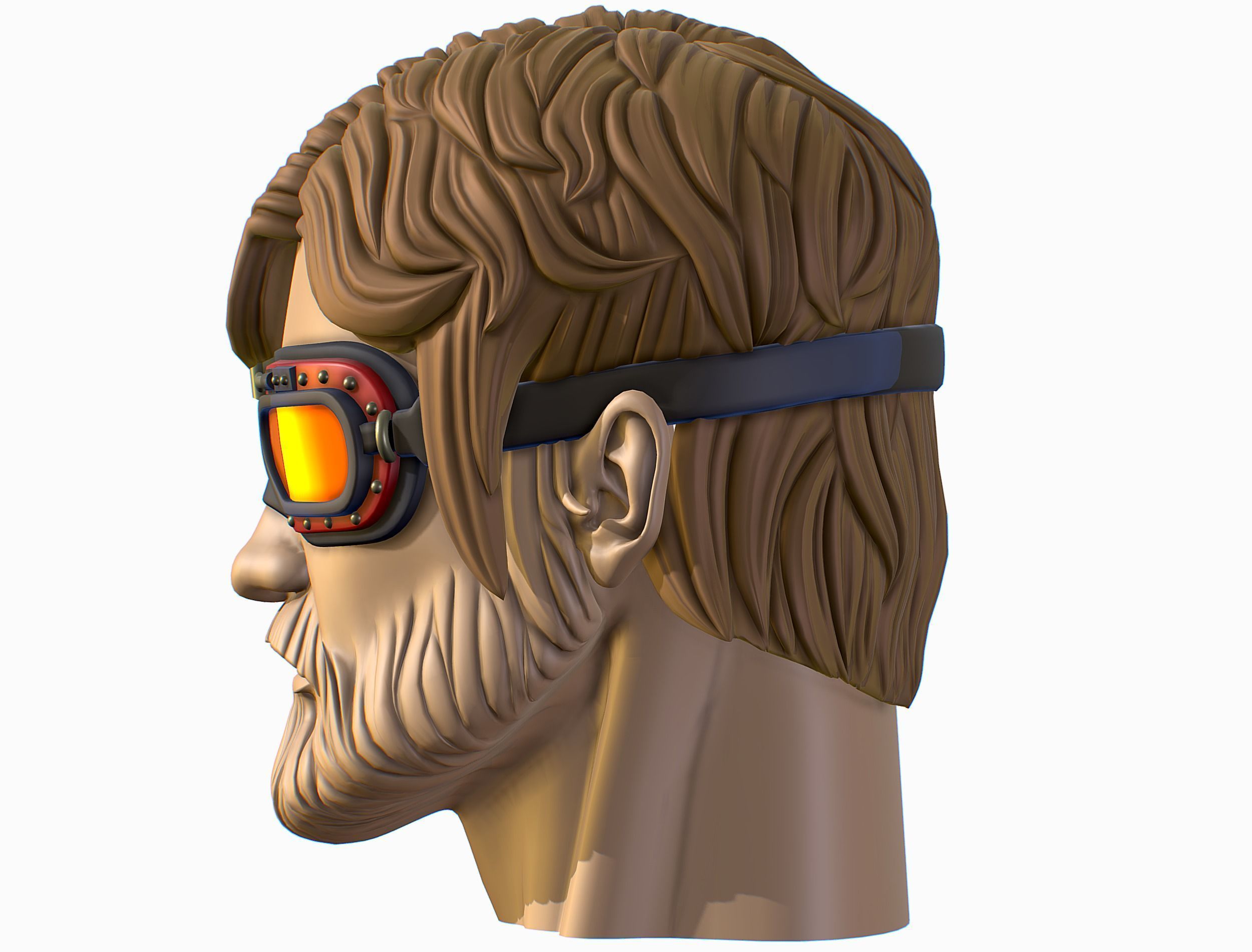 High Poly Mans Head with Beard and Glasses Low-poly 3D model_19