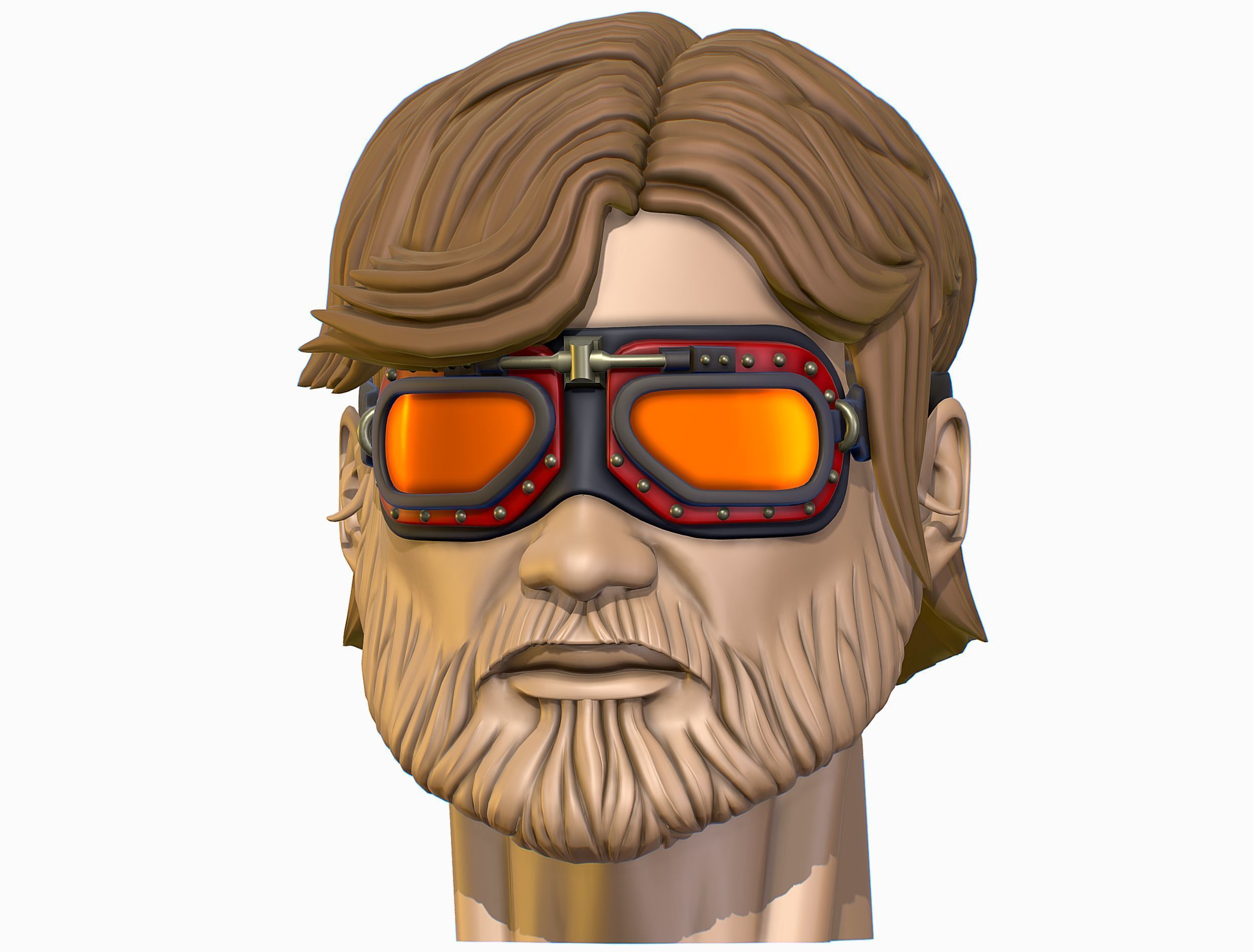 High Poly Mans Head with Beard and Glasses Low-poly 3D model_2