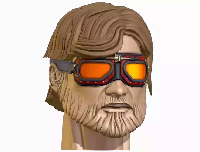 High Poly Mans Head with Beard and Glasses