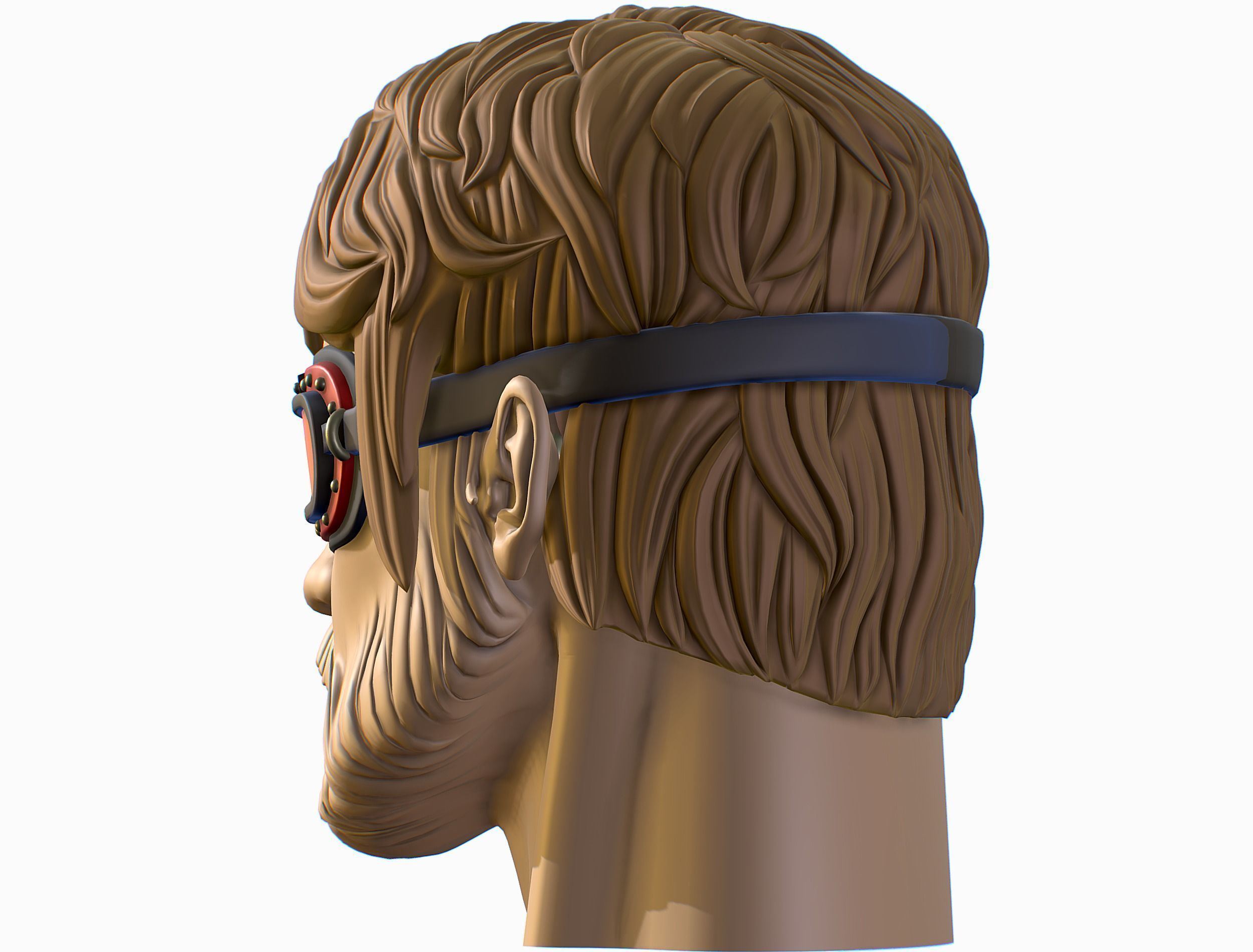 High Poly Mans Head with Beard and Glasses Low-poly 3D model_7