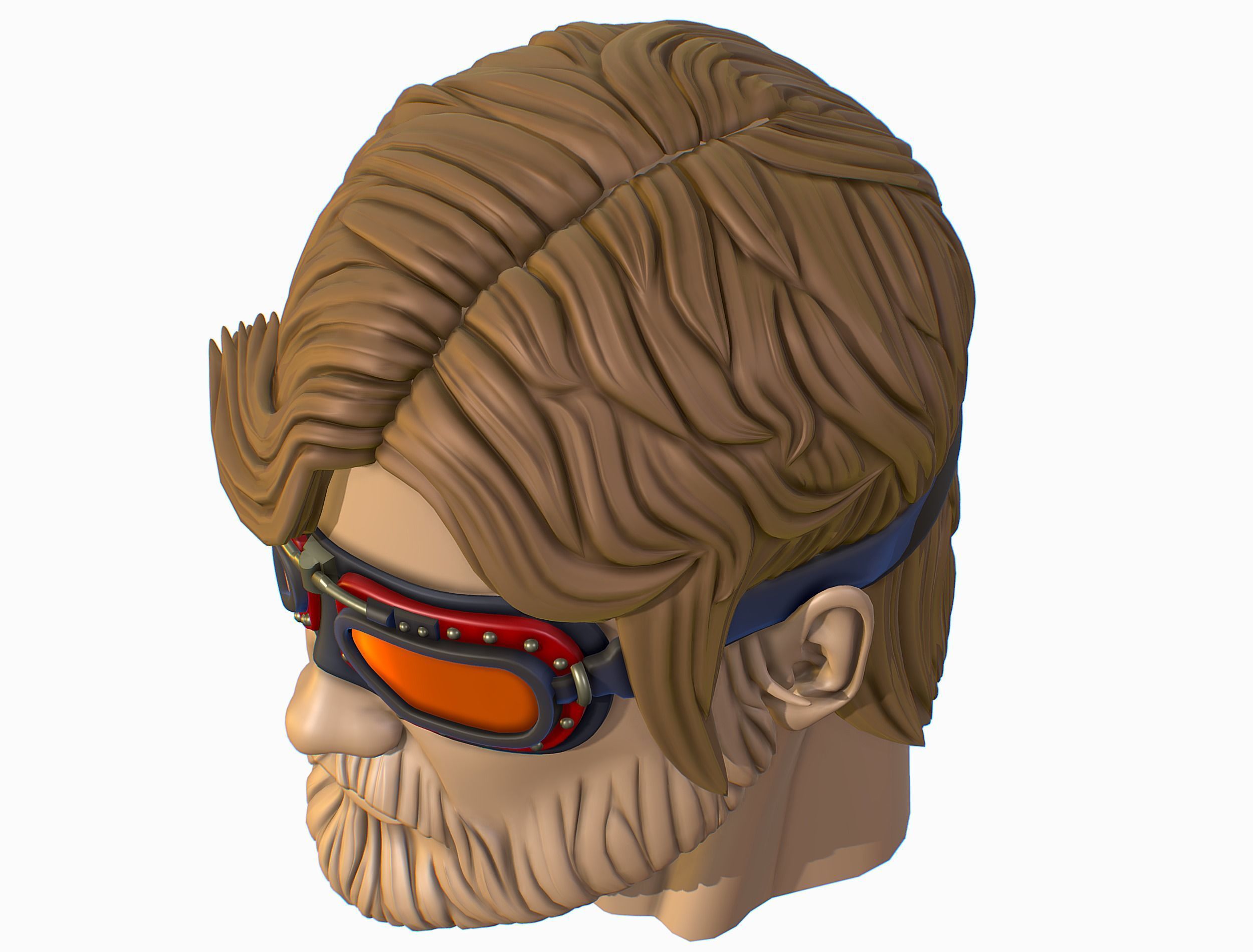 High Poly Mans Head with Beard and Glasses Low-poly 3D model_16