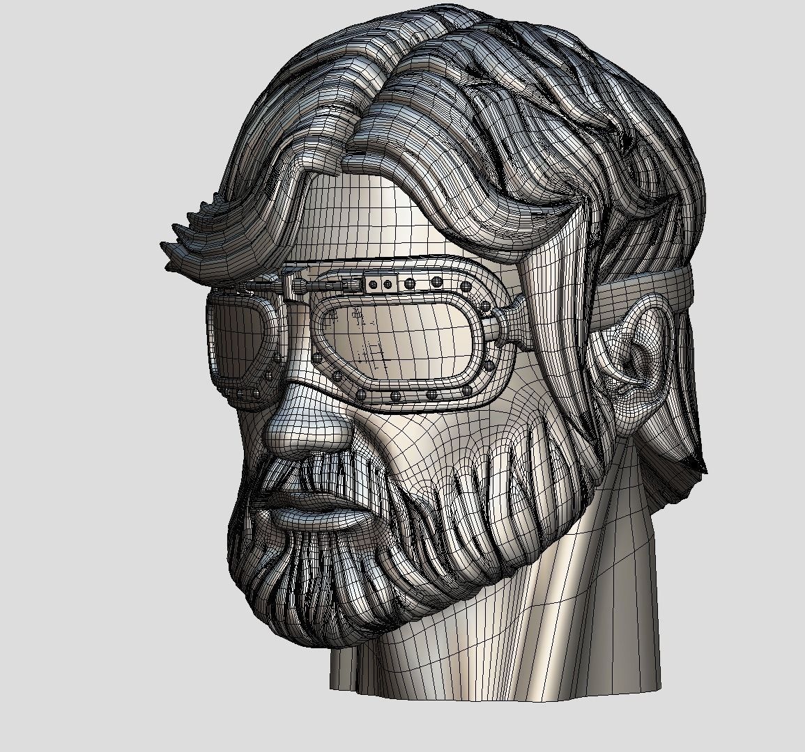 High Poly Mans Head with Beard and Glasses Low-poly 3D model_31
