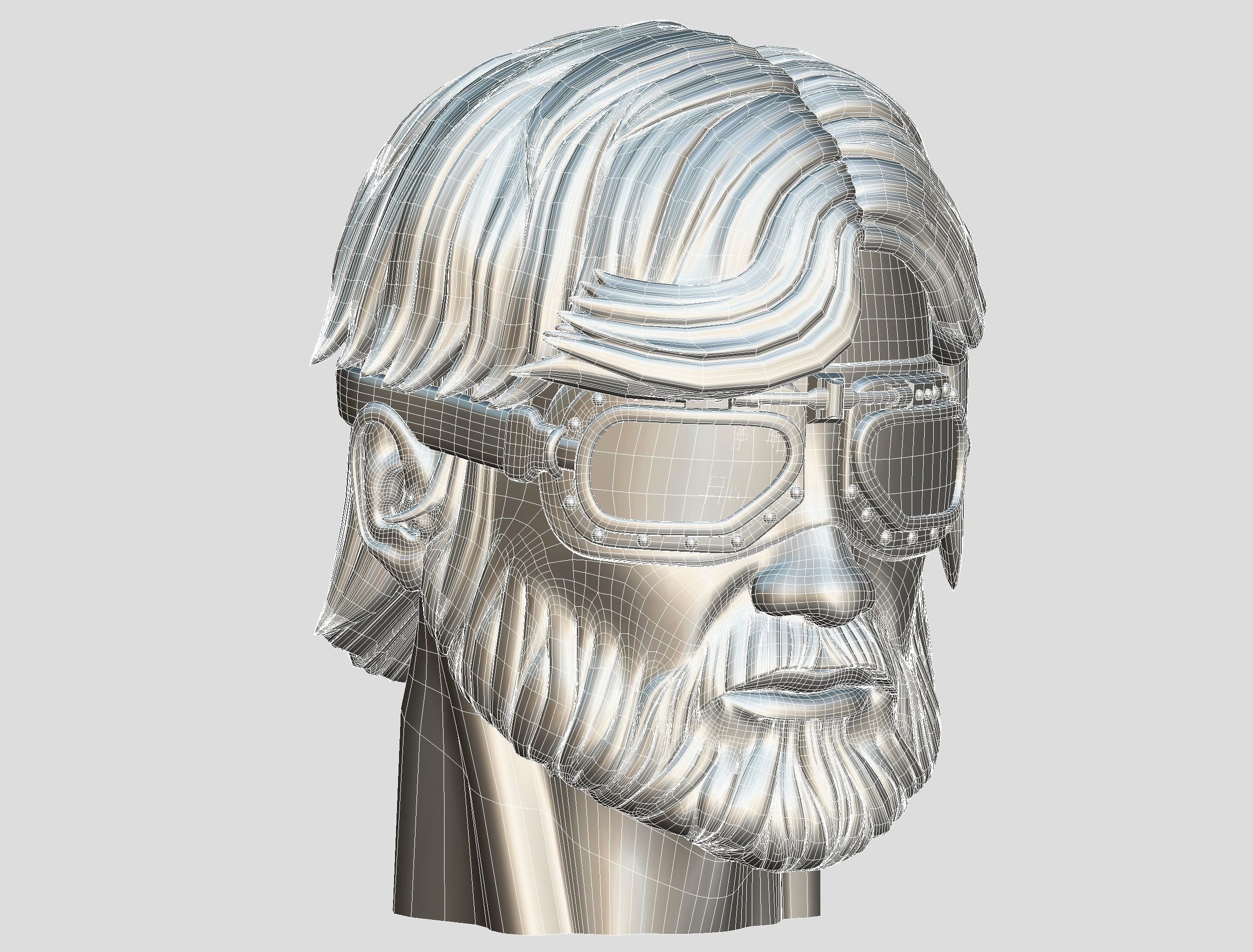 High Poly Mans Head with Beard and Glasses Low-poly 3D model_24